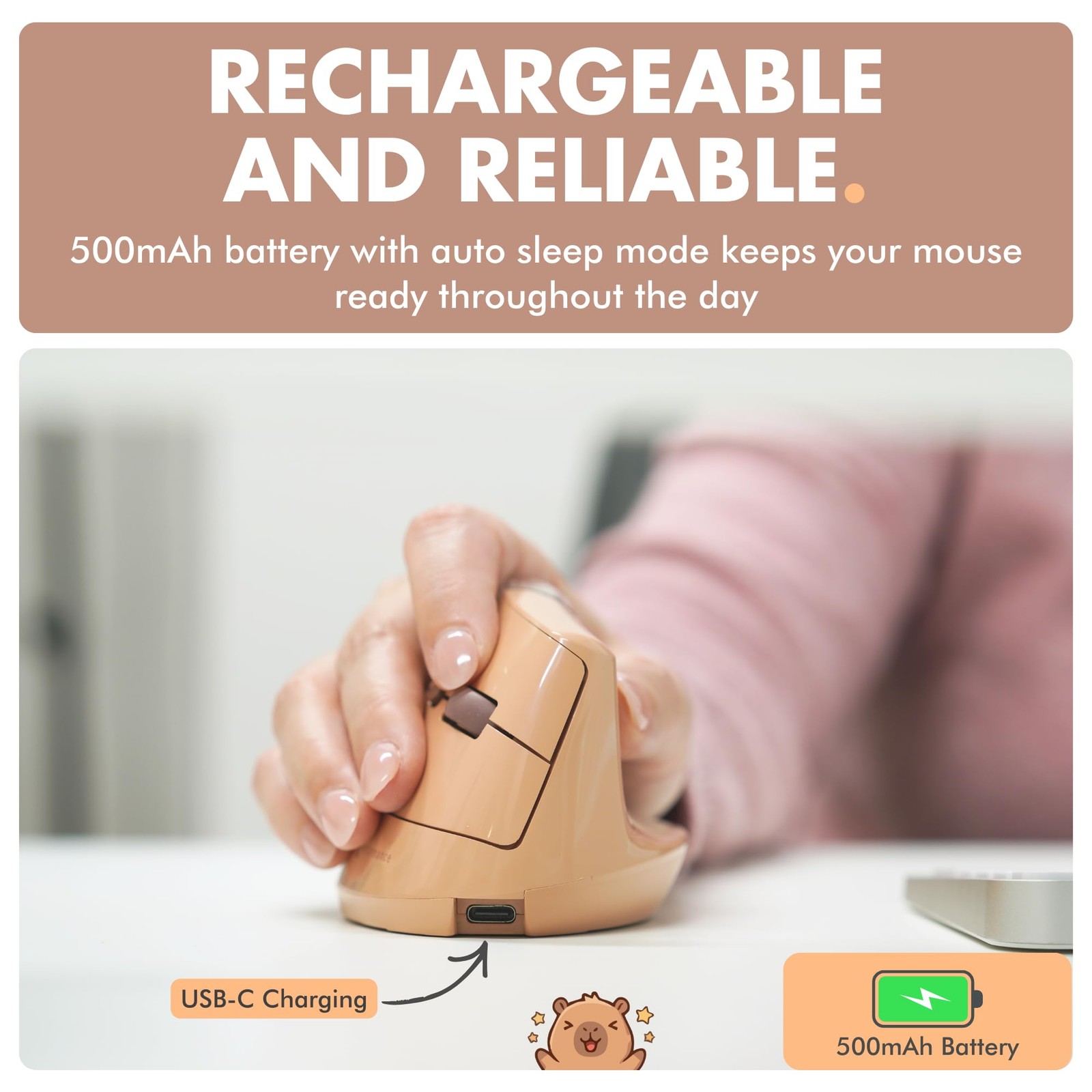 Wireless Vertical Ergonomic Mouse - Click with Capybara - (BT + 2.4G) Up to 4...