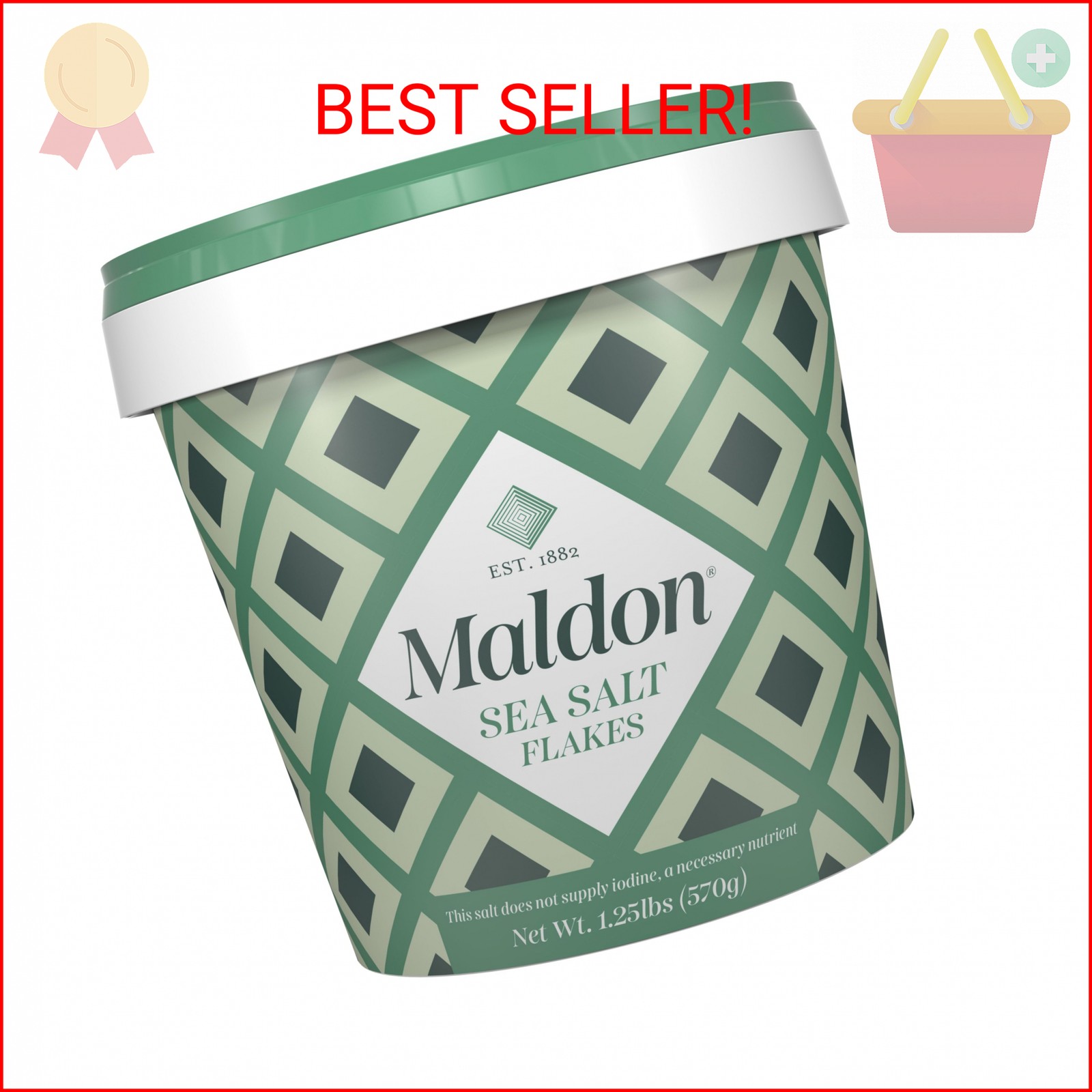 Maldon Salt, Sea Salt Flakes, 20 oz (570 g), Resealable Tub – Kosher, Natural, U