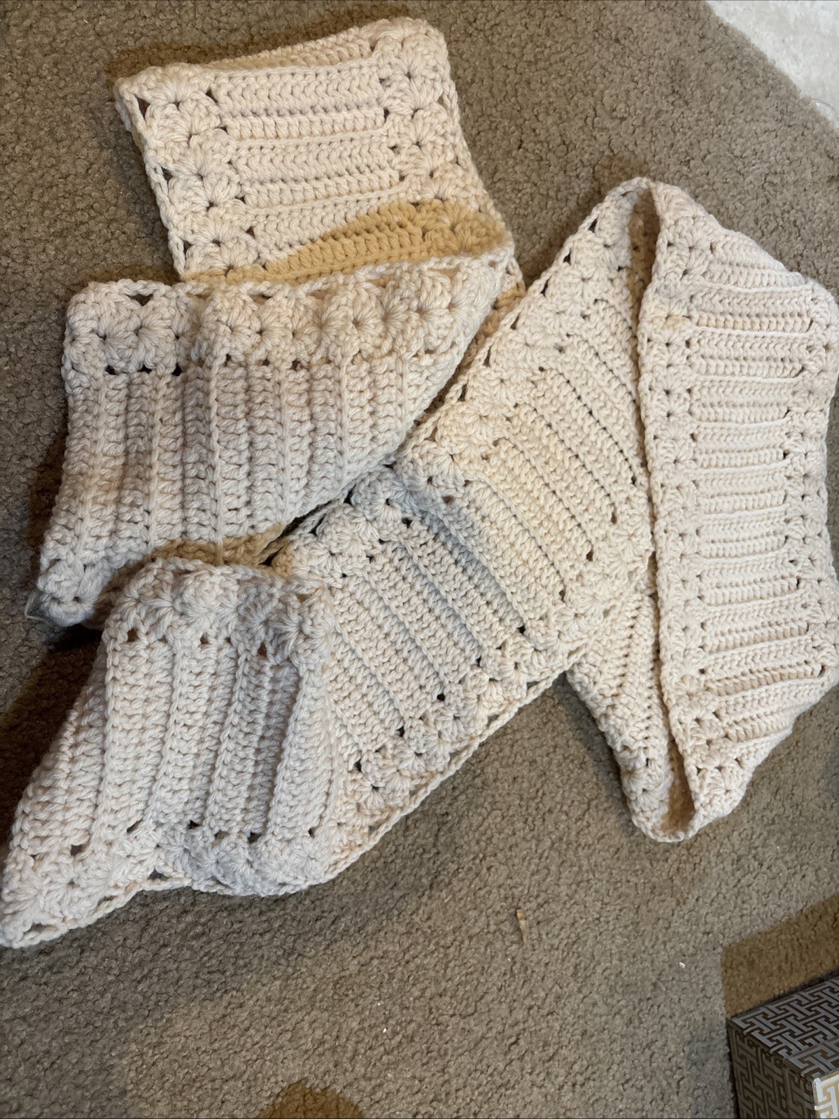 Vintage Crochet Neck Scarves Handmade Machine Washable Cotton 80”x7”￼