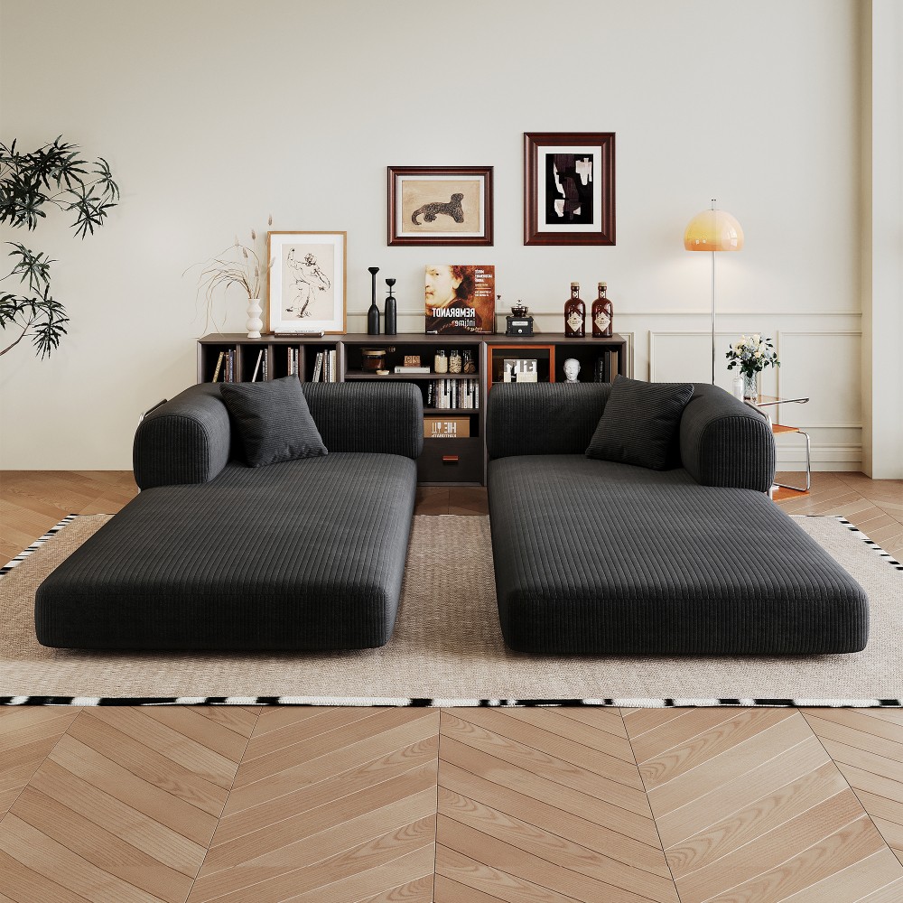 Compression Sofa, Convertible Floor Sofa Bed, Futon Couch Sleeper Bed, Black