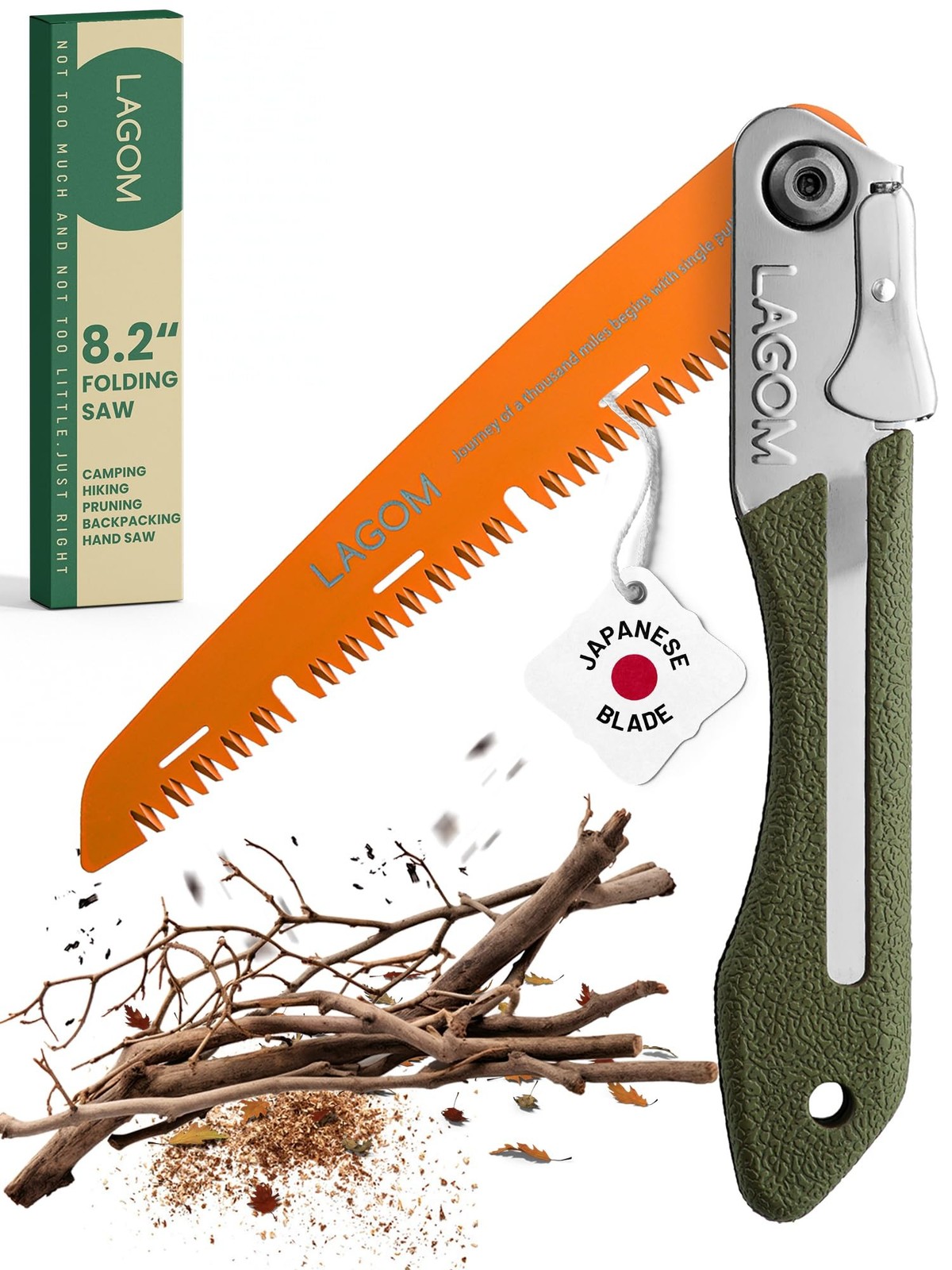 LAGOM Folding Camp Saw for Cutting Branches, 8.2" Straight Blade | SK5 Steel,...