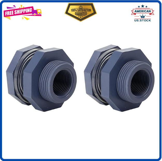2 Pieces 3/4 Inch PVC Bulkhead Fitting for Water Barrel, Water Tank, Rain Barrel