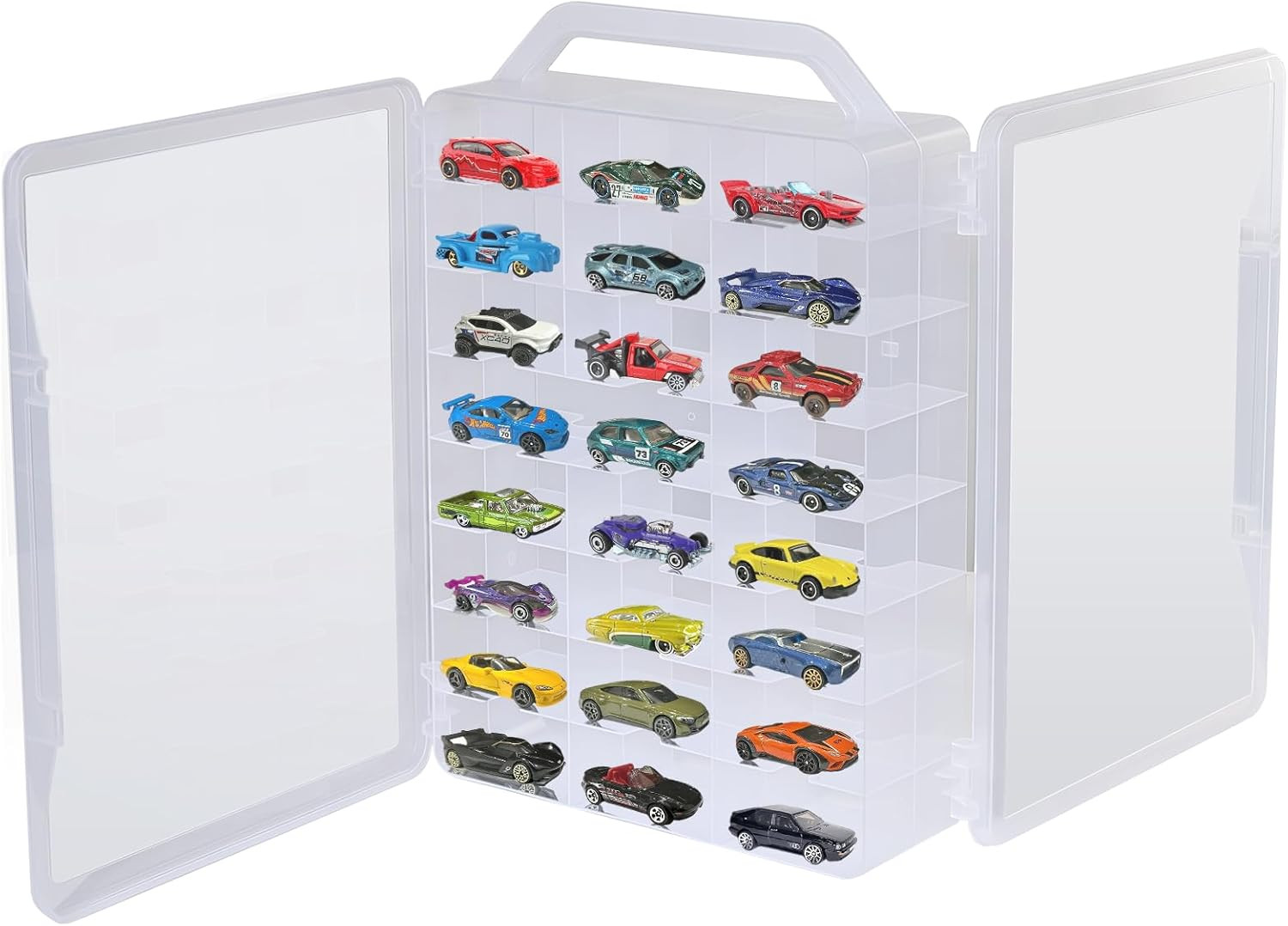 Double-Sided Hot Wheels Storage Case Portable 1/64 Scale Toy Car Box 46 Cars
