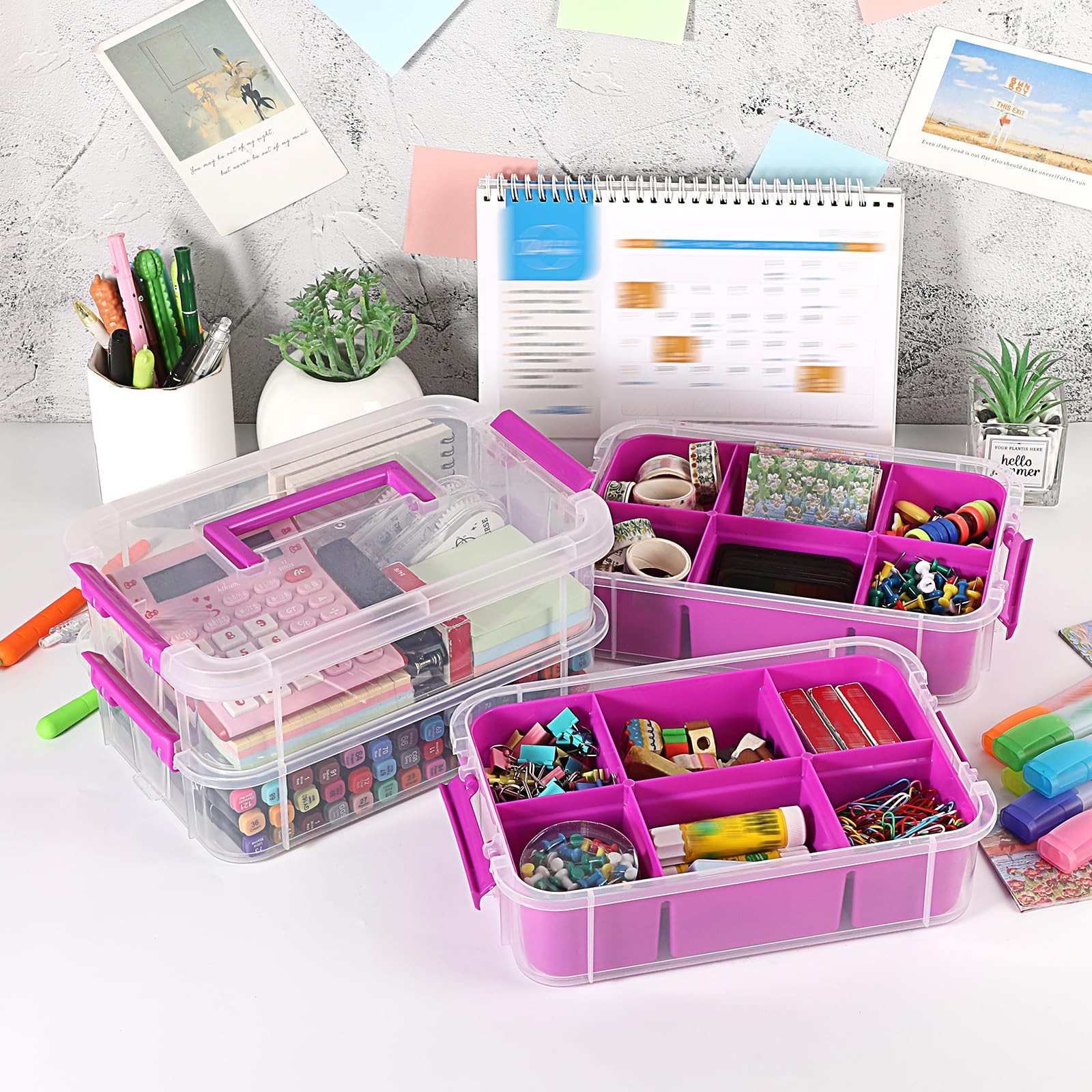 4-Tiers Plastic Stack Carry Storage Containers wih Handle Lids