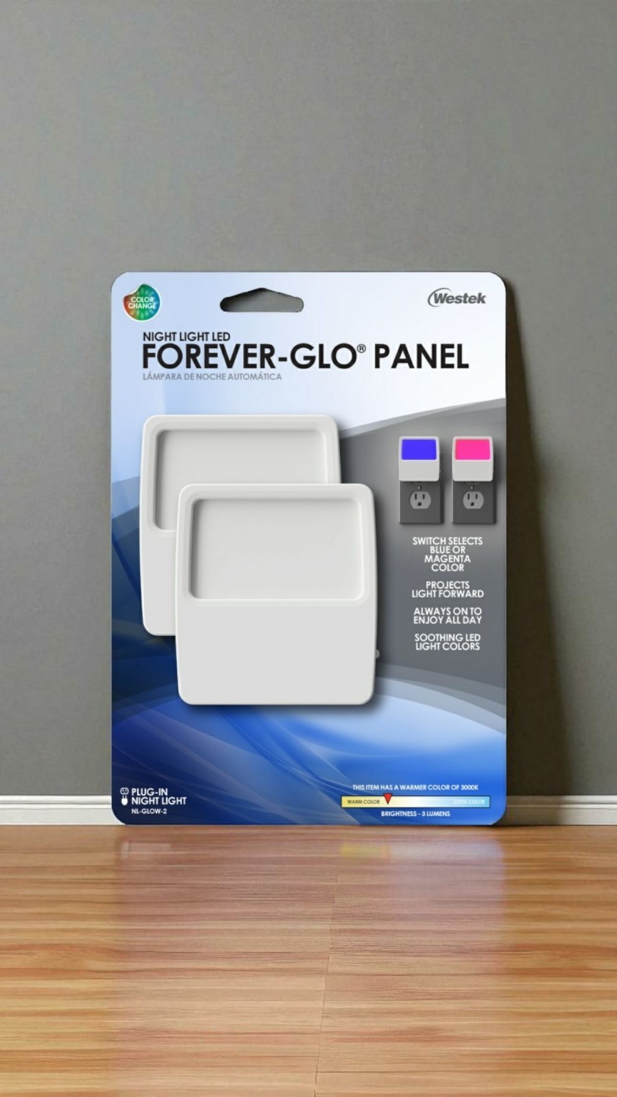 Westek Forever-Glo Automatic Plug-in LED Panel Night Light #NL-GLOW-2  NEW