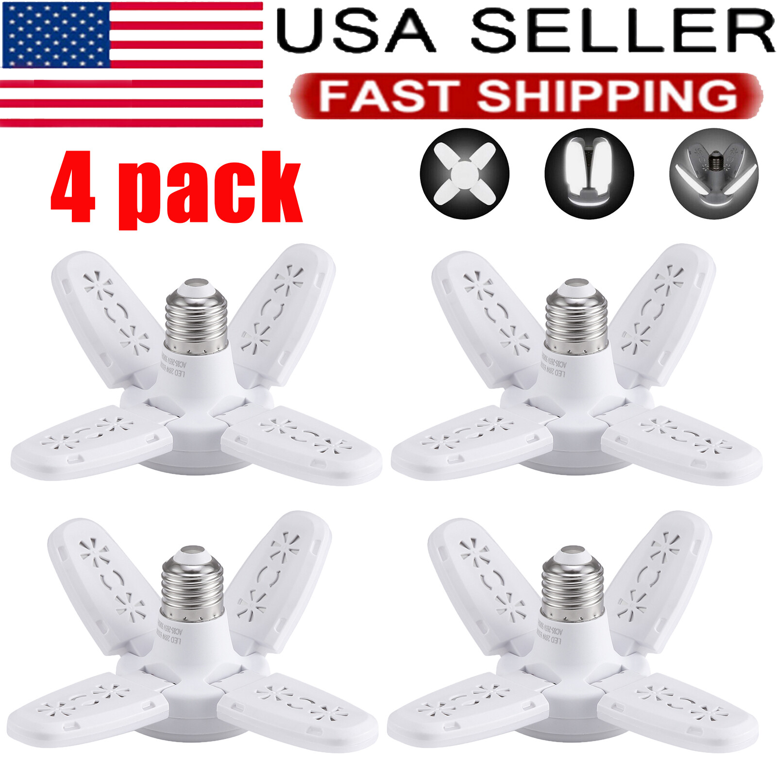 4X E27 LED Garage Light Bulb 28W Deformable Ceiling Fixture Lights Workshop Lamp
