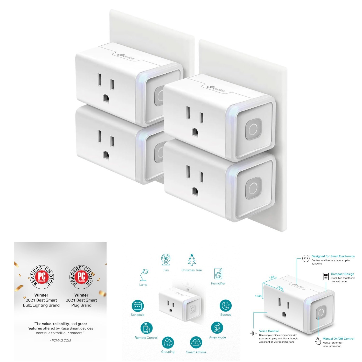 Smart Wi-Fi Outlet 15 Amp White Remote Control 4-Pack Home Automation