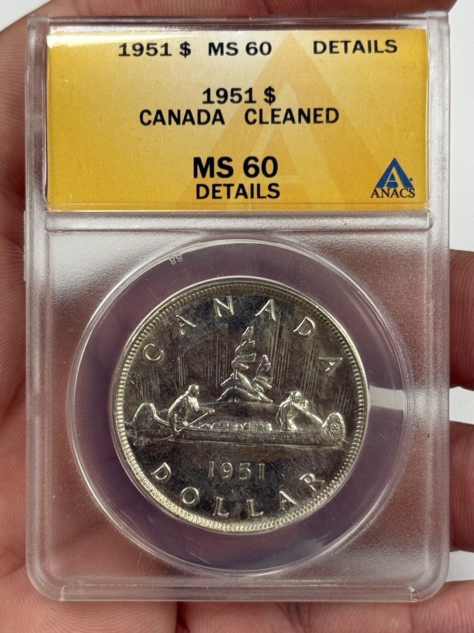 1951 Canada Silver Dollar, NGC MS-60 Details Cleaned #2442