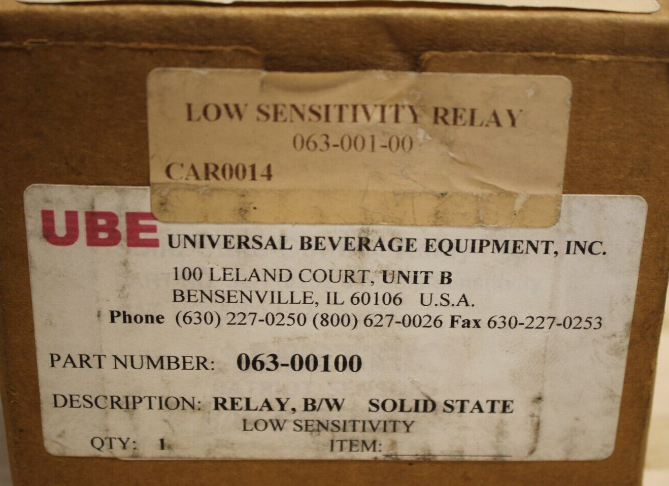 UBE 063-00100 Series 52 Solid State Low Sensitivity Relay NOS