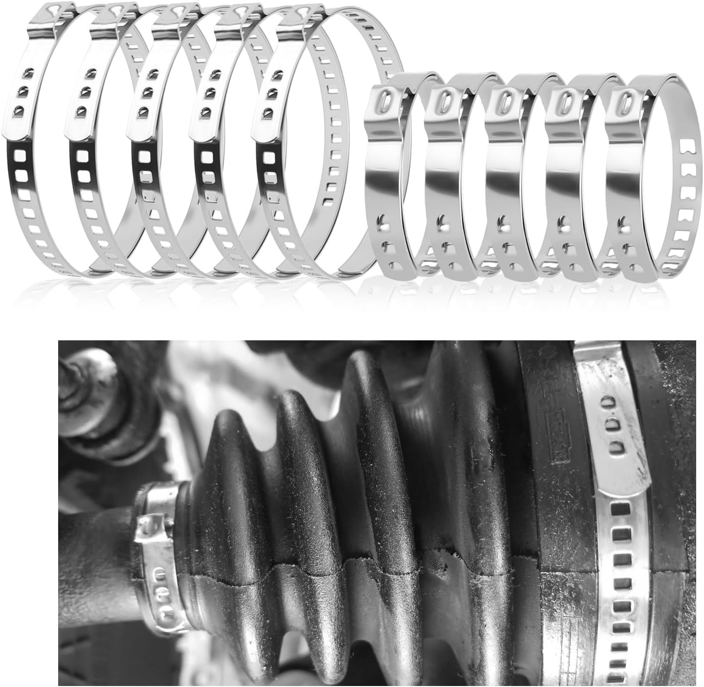 10PCS CV Boot Clamps Kit, Adjustable Tie Rod Boot Clamp for Secure Fixing Hose/S