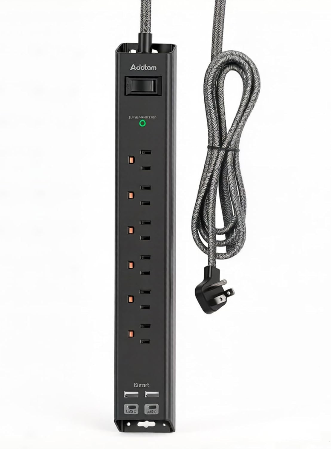 2 FT Power Strip Surge Protector with USB C, Flat Plug Extension Cord, 6 AC Outl