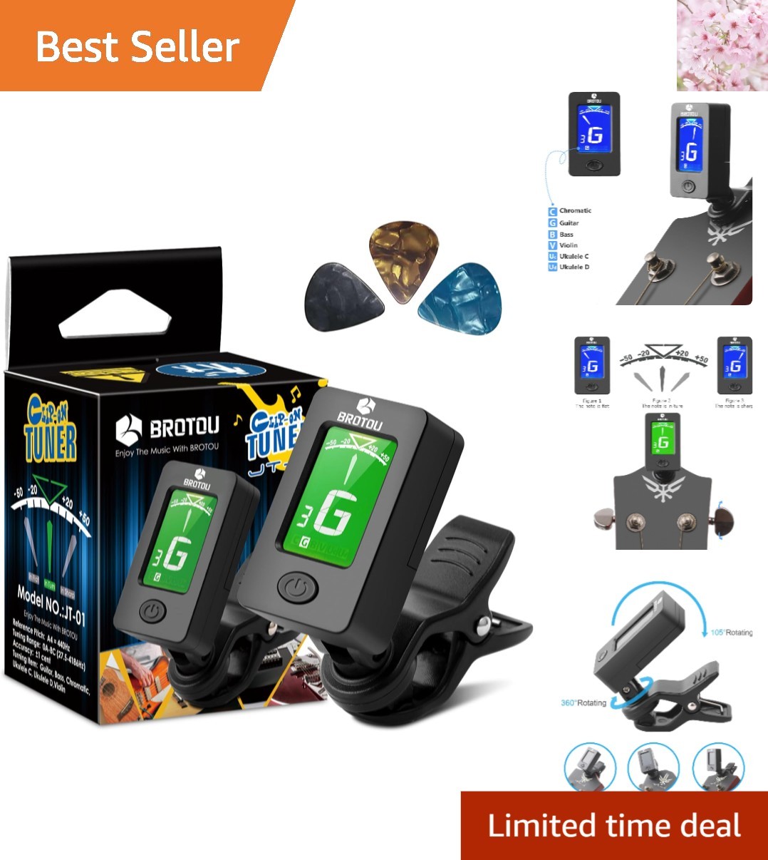 Professional Clip-On Guitar Tuner for Easy Accurate Tuning - Lightweight Design