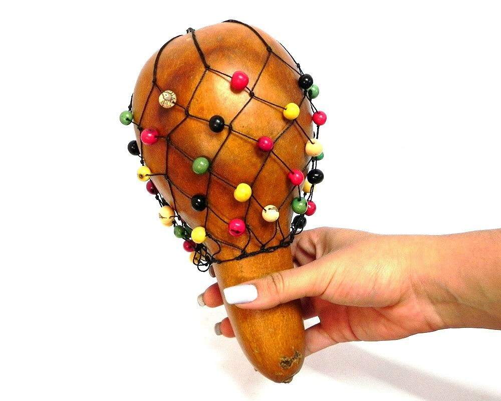 Rasta Beaded Gourd Shaker Maraca Natural Musical Instrument Ethnic Artisan Gifts