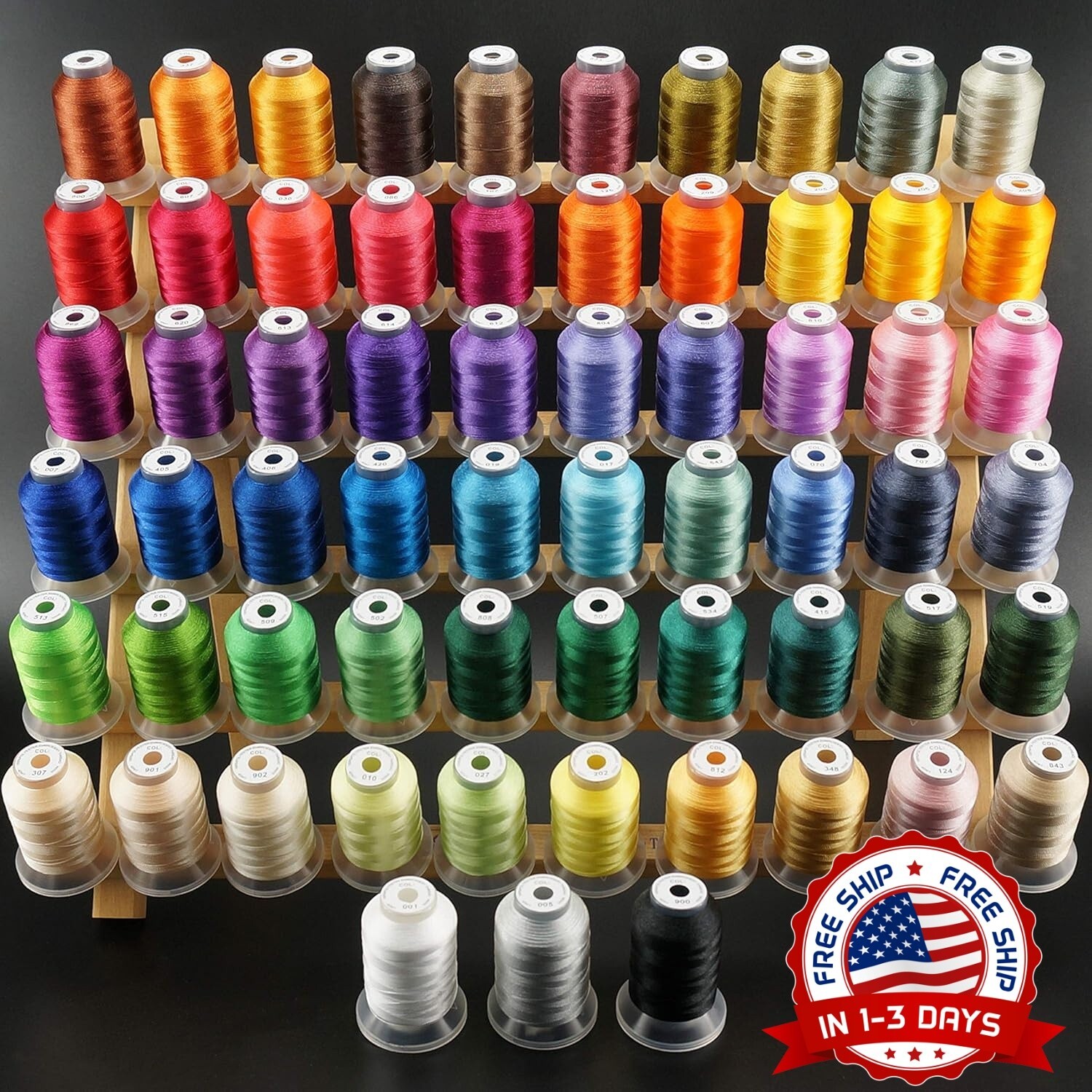 Kit De Hilos De Bordado Para Maquina De Poliester En 63 Colores De 500M