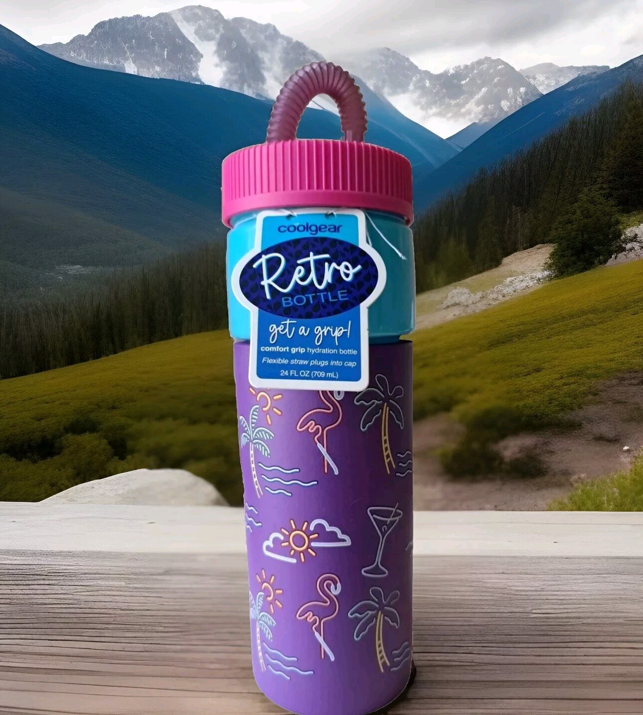 Coolgear Tumbler Retro Bottle Comfort Grip Purple Hydration 24 Oz NEW!