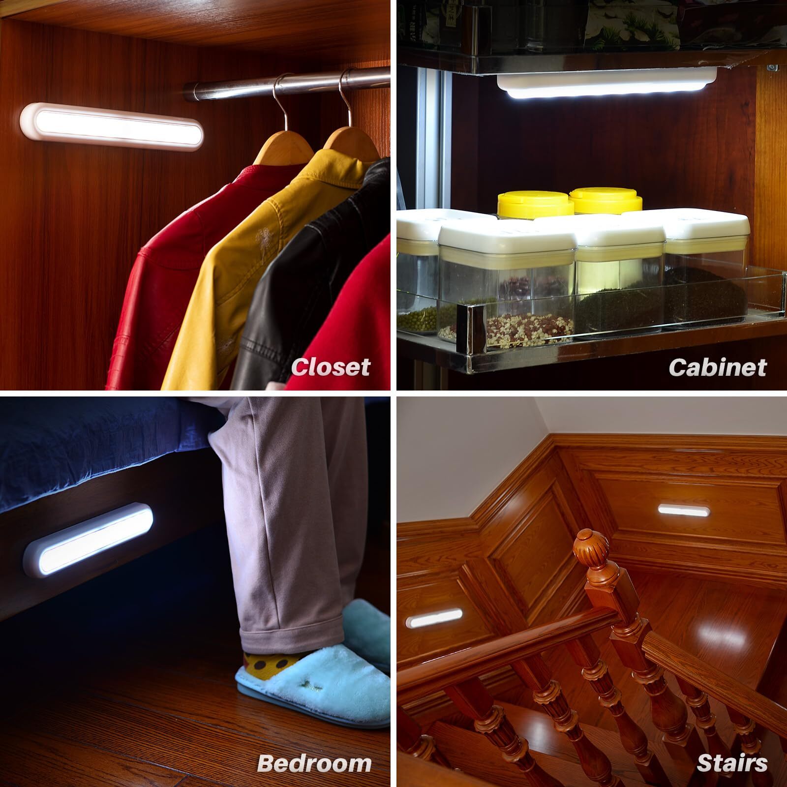 Motion Sensor Indoor Lights Battery Operated Stick on LED Cool White 2 Pack