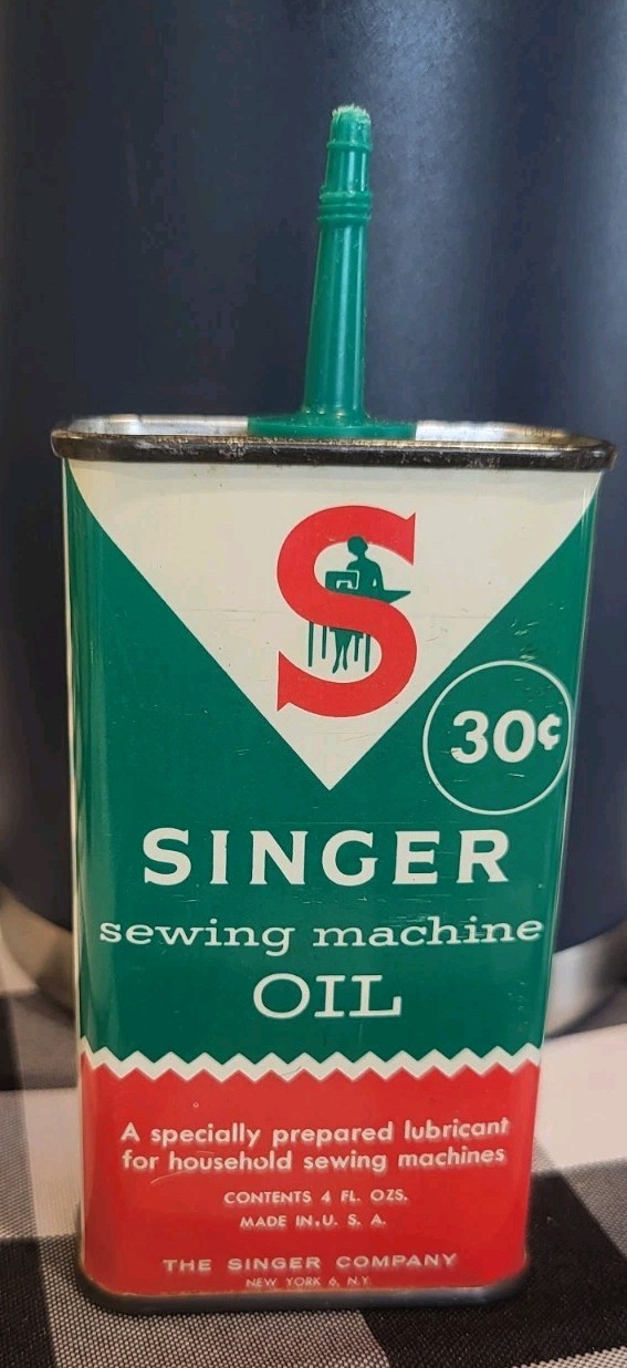 Vintage - 1960s 30 Cent Singer Sewing Machine Oil 4oz Can Tin, ⅓ Full