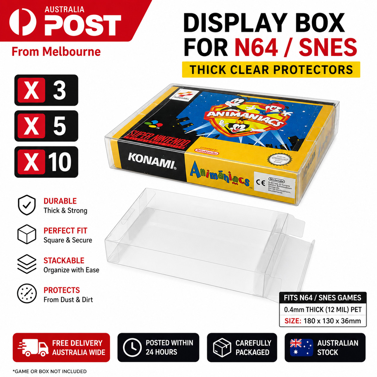 N64 / SNES Game Box Protectors – Thick Clear PET Display Cases for Boxed Games