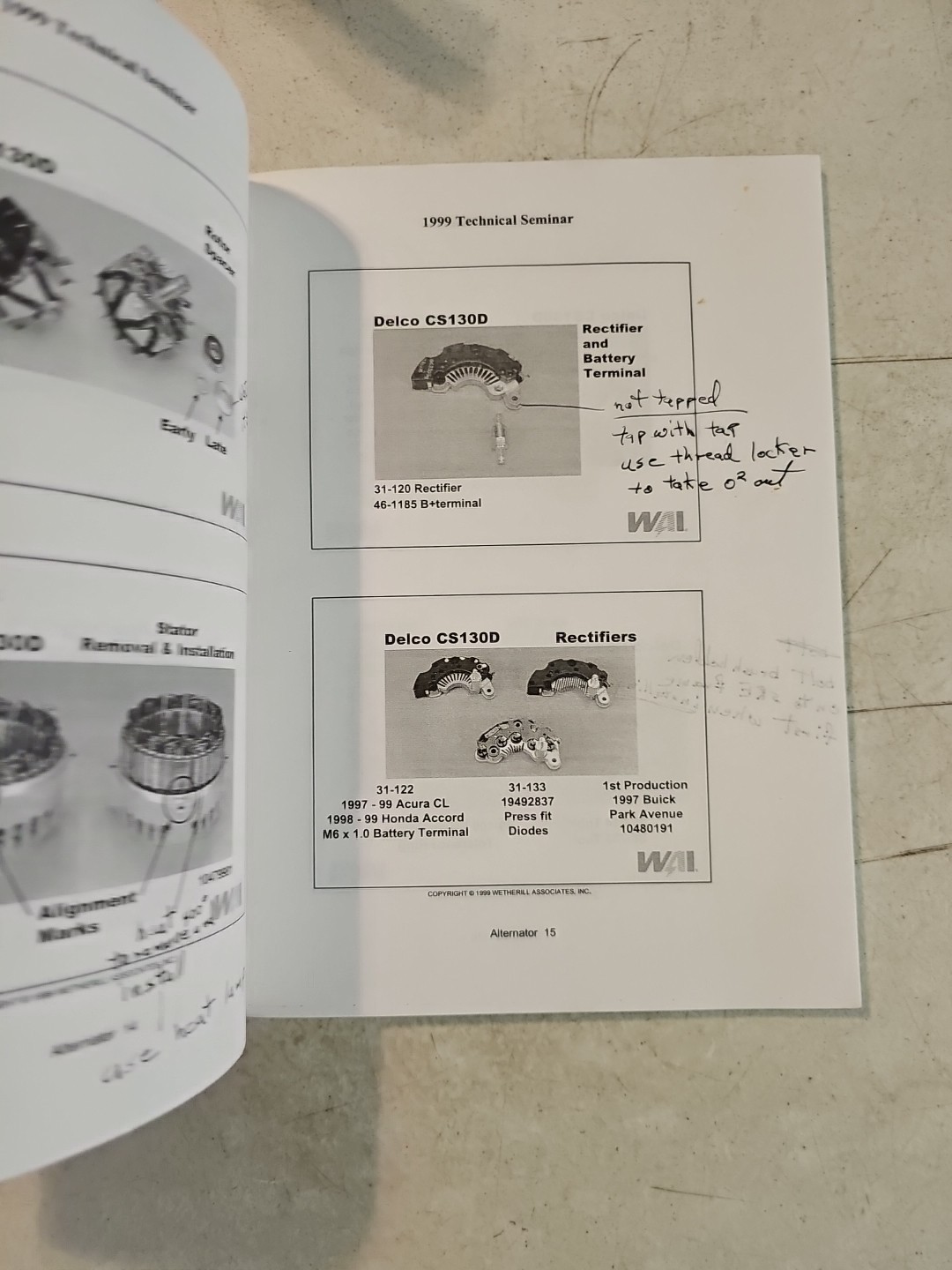 1999 Wetherill Associates Inc Technical Seminar Notebook. Alternators Starters