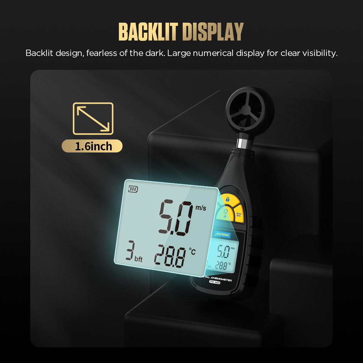Digital Anemometer Wind Speed Meter 0~30m/s Test Wind BFT Wind Chill Temperature