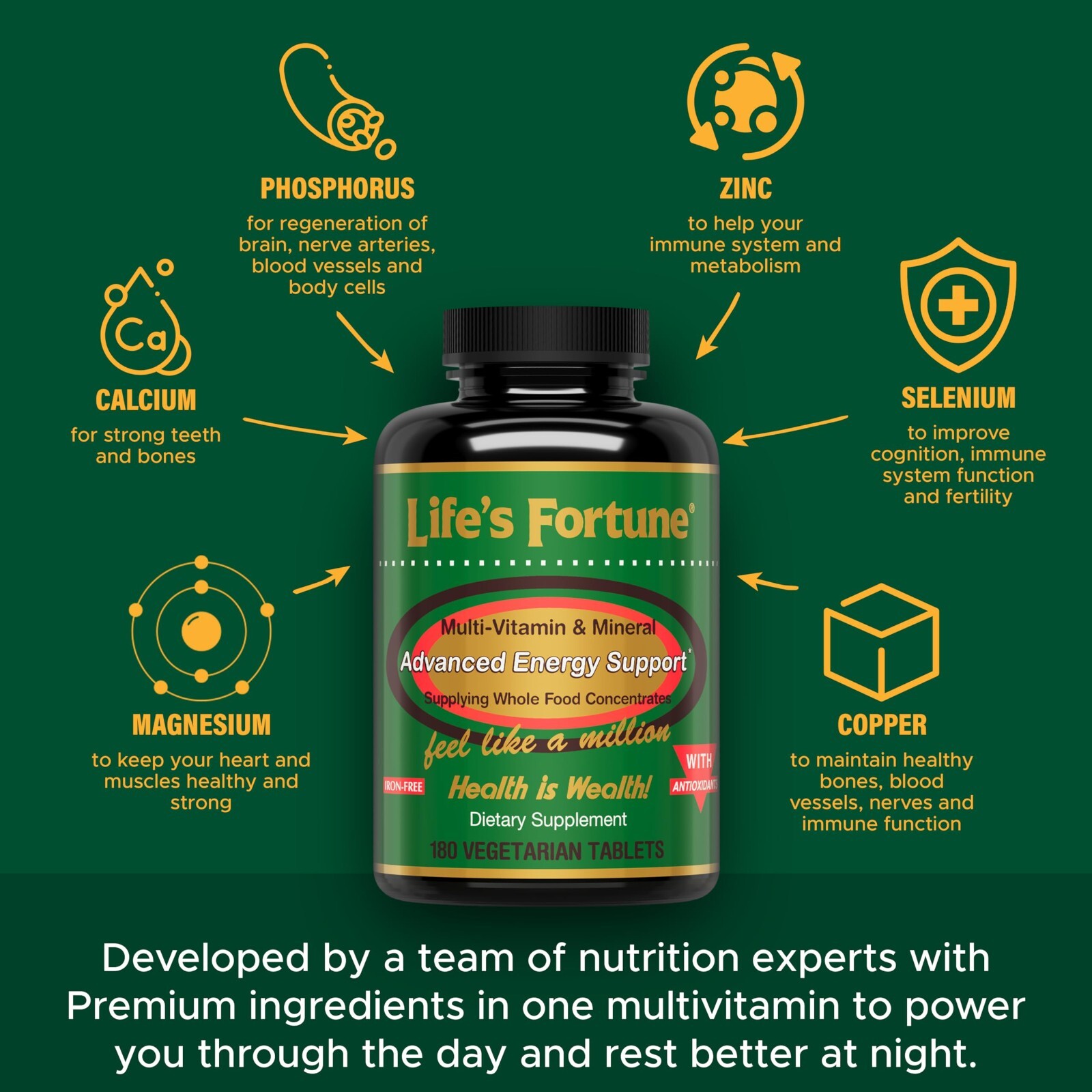 Life's Fortune Multi Vitamin Mineral Natural Energy 180