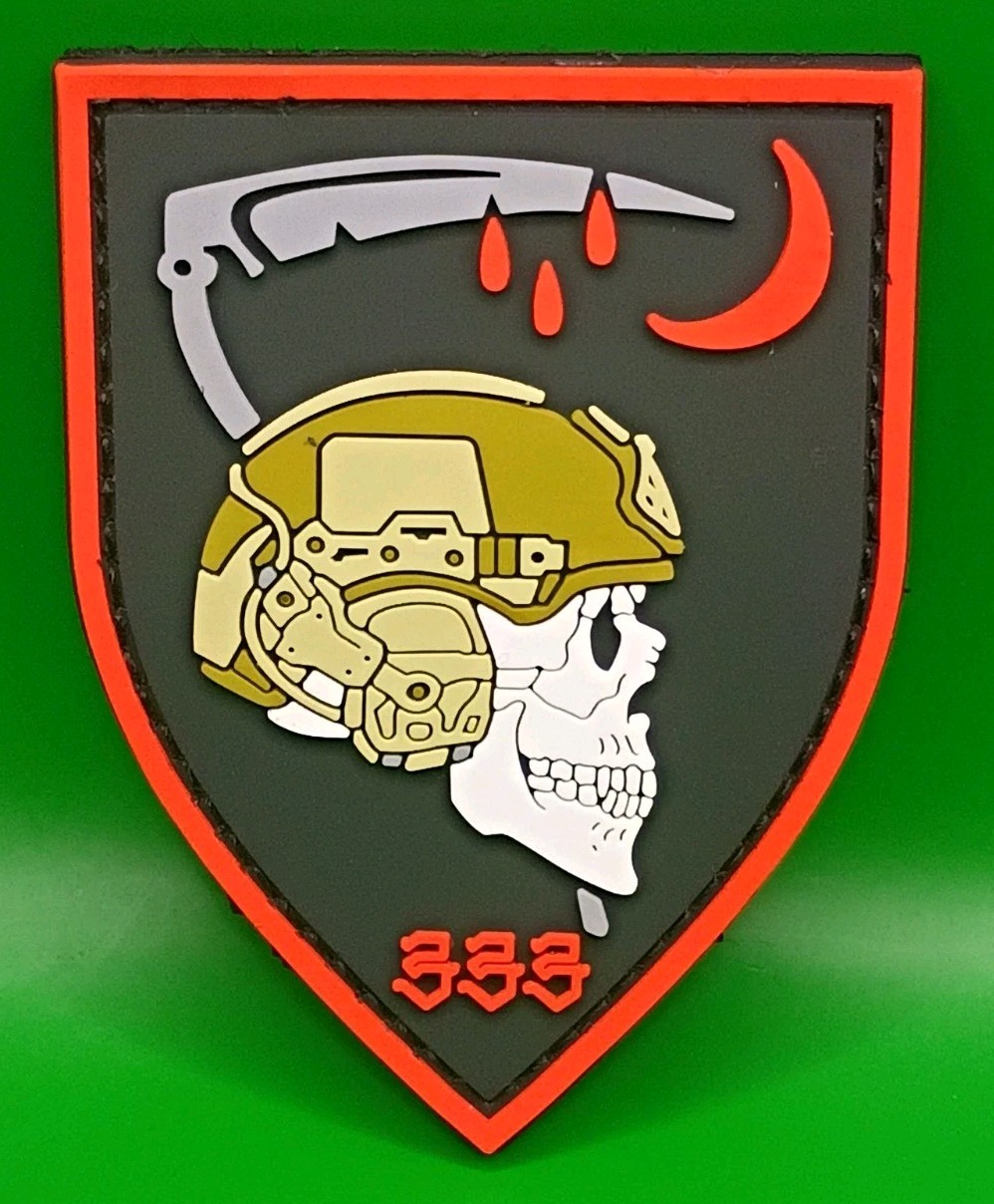 Tactical PVC Morale Patch Set Skull Helmet Scythe 333 Knife Operator Hook & Loop