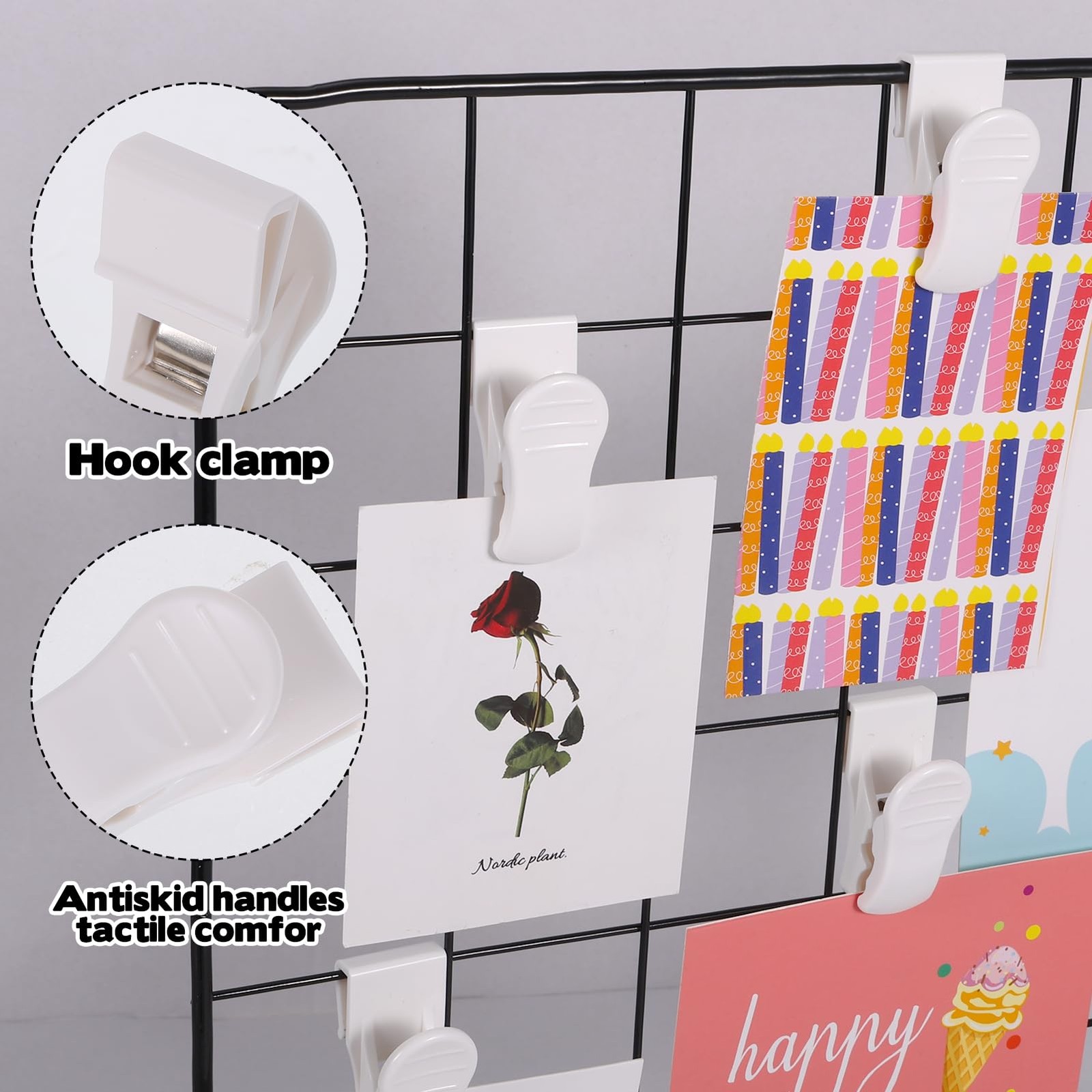 20 PCS Grid Wall Hooks Clips Panel Wire Rack Hanging Display Art Exhibition