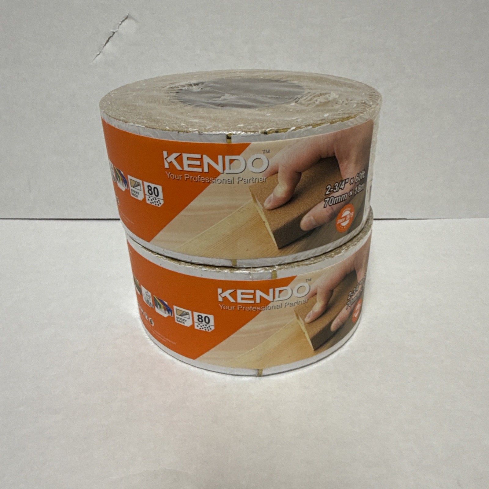 Set of 2 Kendo Adhesive Sticky Back 80 Grit Sandpaper Roll 2-3/4 In X 60 Ft New