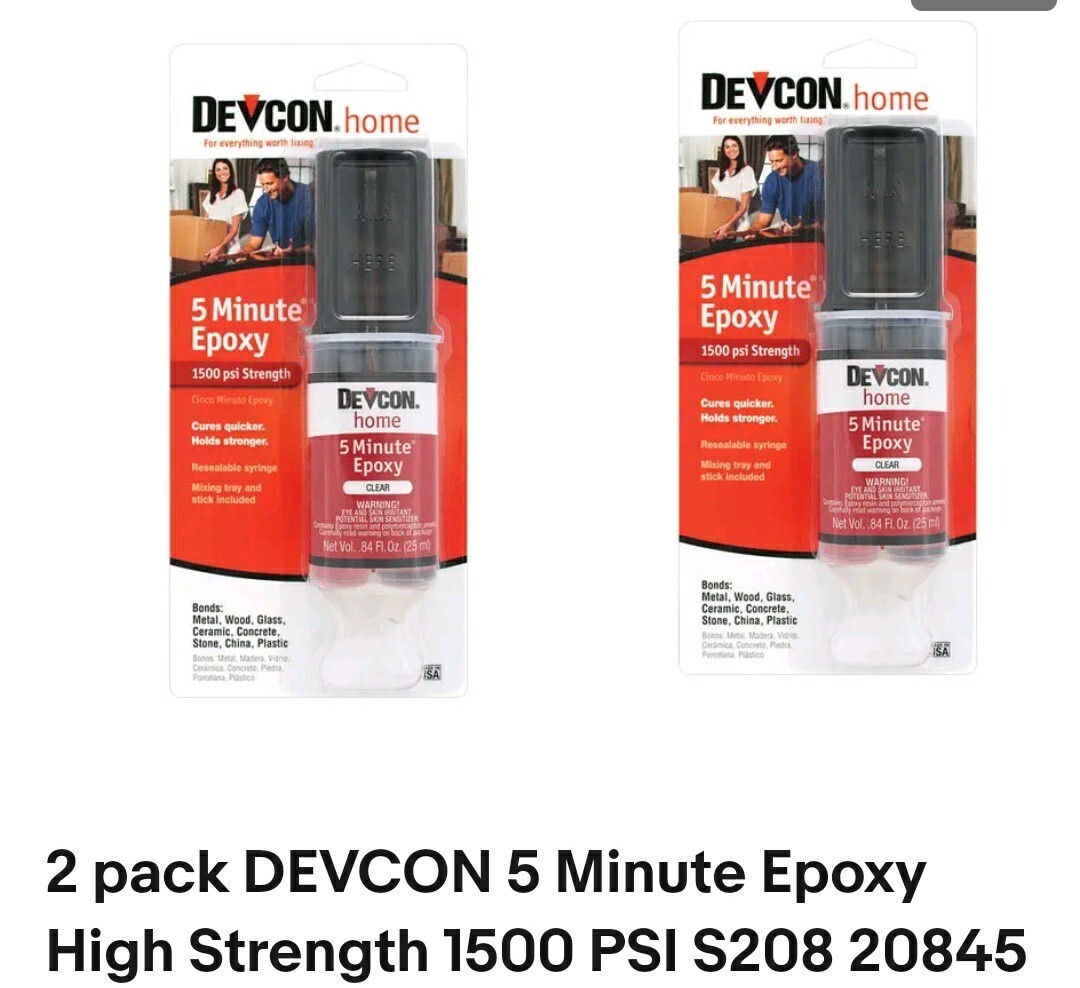 2 pack DEVCON 5 Minute Epoxy High Strength 1500 PSI S208 20845