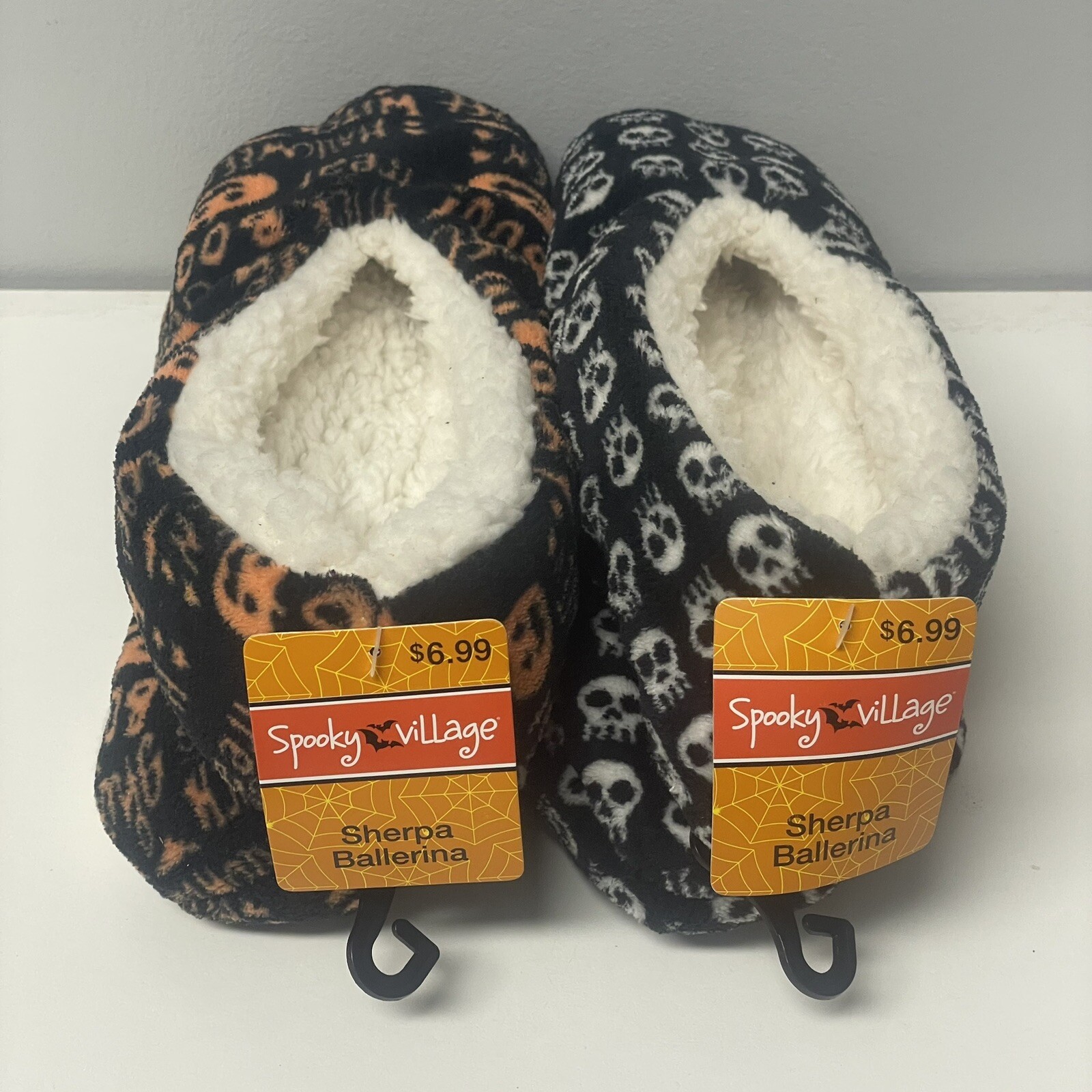 (2) Pair Size 9-11 Spooky Village Sherpa Ballerina Slipper Shoes Halloween Warm