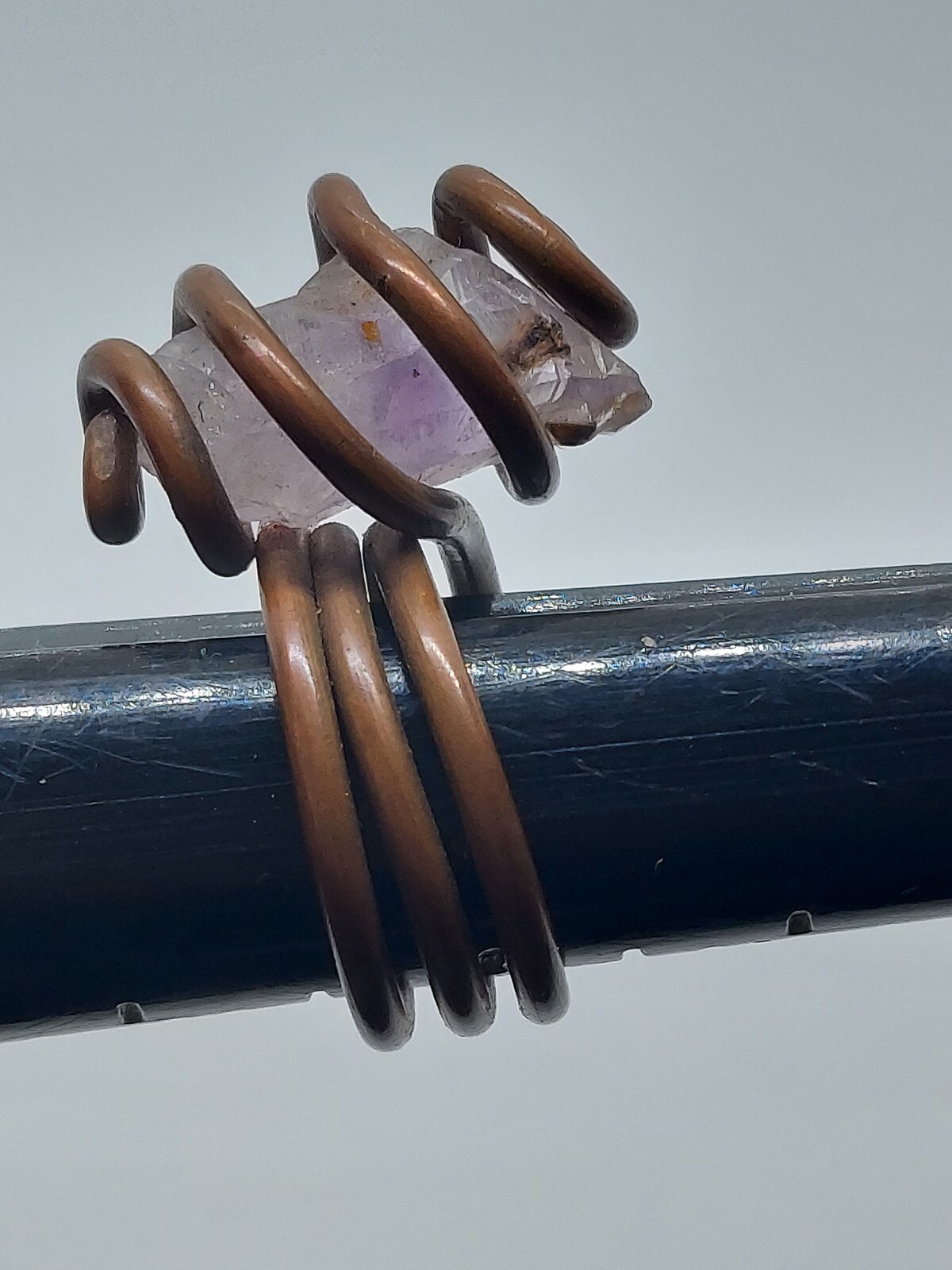 Copper Wire Amethyst Crystal Handcrafted Ring Size 6