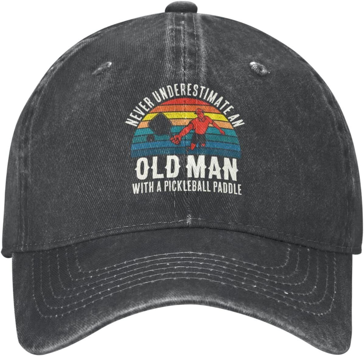 Pickleball Hat Never Underestimate an Old Man with A One Size, Black