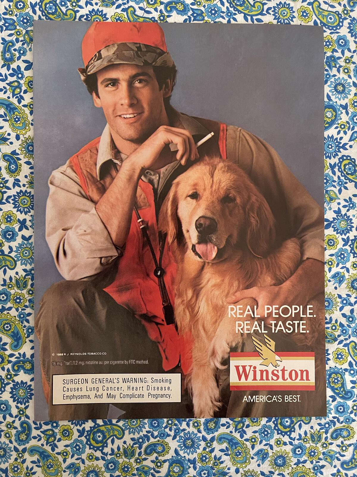 Winston Cigarettes 1988 Print Ad Man With Golden Retriever Dog