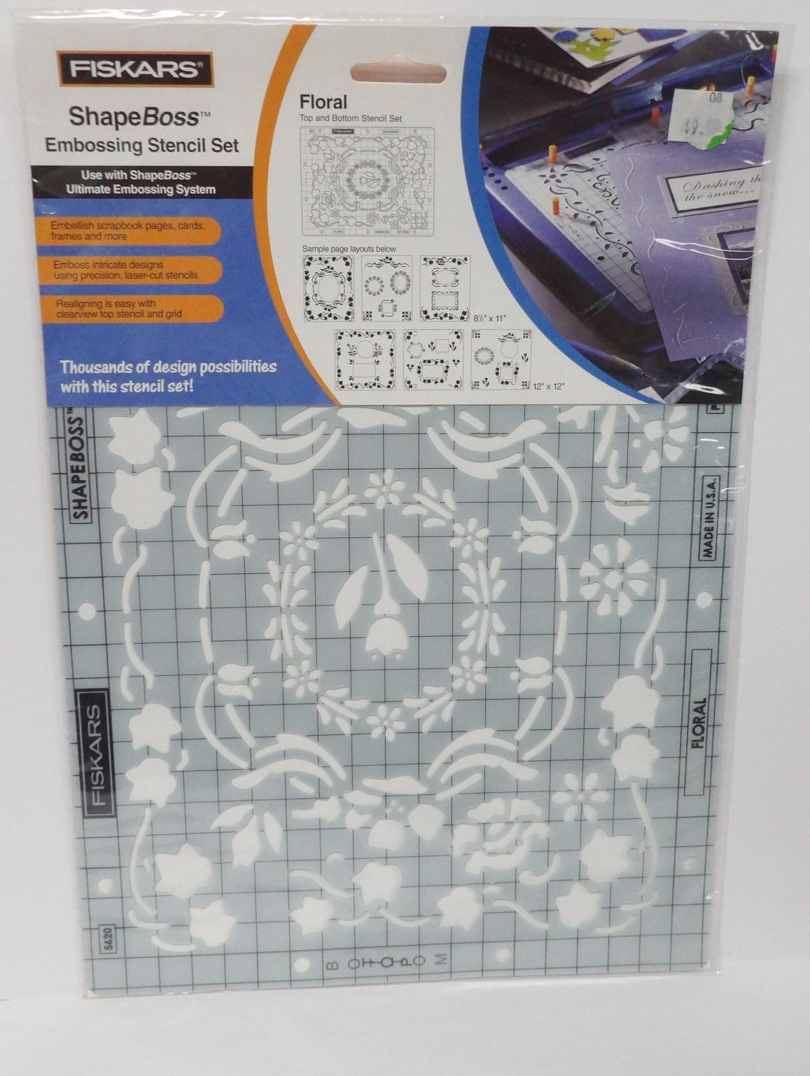 FISKARS ShapeBoss Floral Embossing Stencil Set for Paper/Cardstock