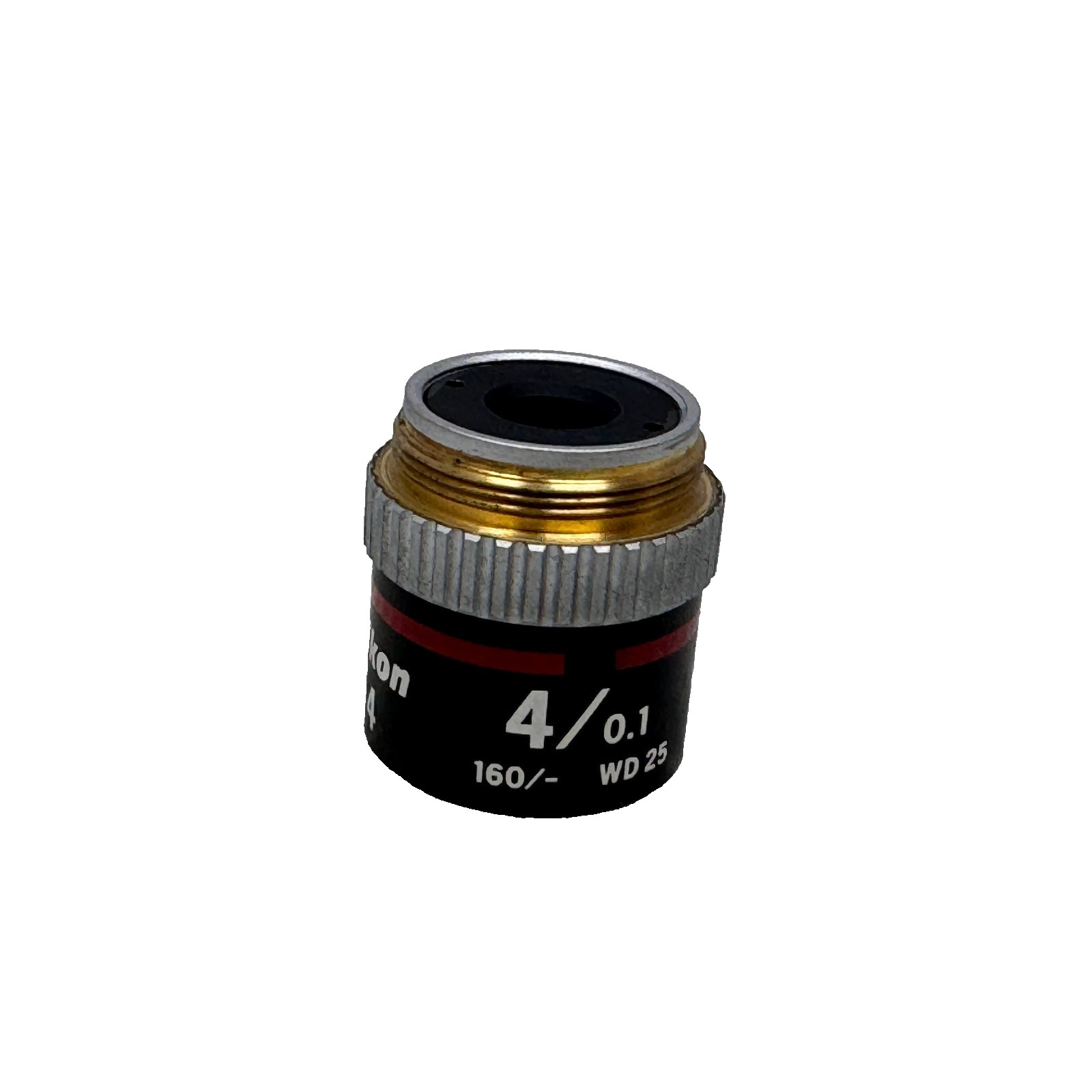 Nikon 4x/0.10 Microscope Objective Lens 160/- WD 25 Japan | Red Band High WD