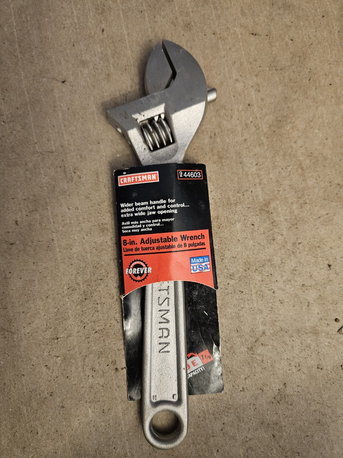 NOS Vintage Craftsman 8" Inch 200mm Adjustable Wrench Satin 44603 USA