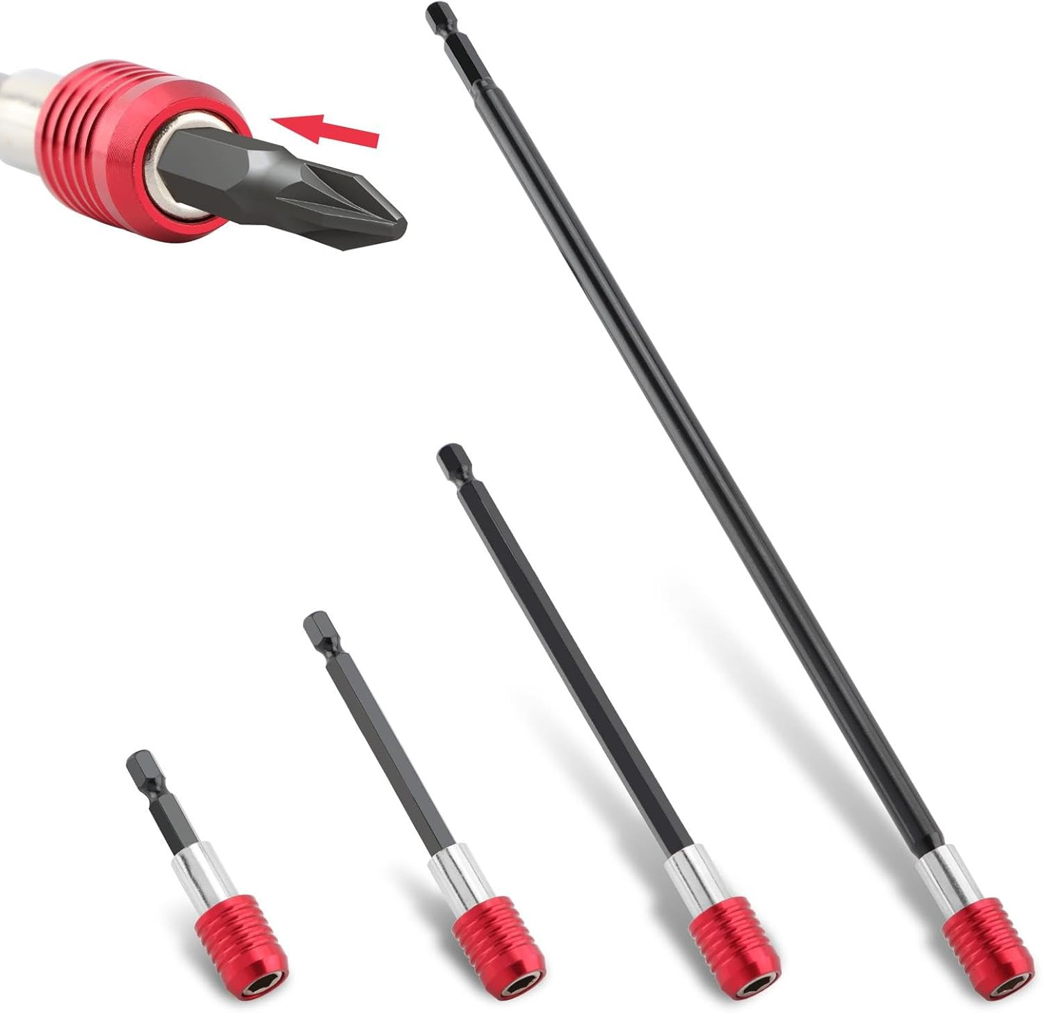 4Pack Magnetic Drill Bit Extension Set 1/4" Hex Shank Impact Driver Quick Change