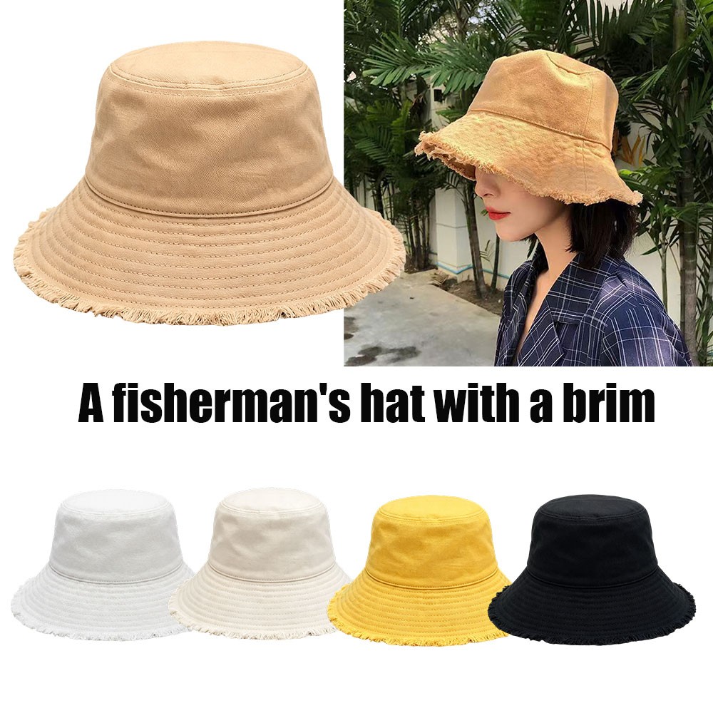 Summer Fisherman Cap Women Large-Brimmed Bucket Hat Outdoor Sunshade Panama Hat❥