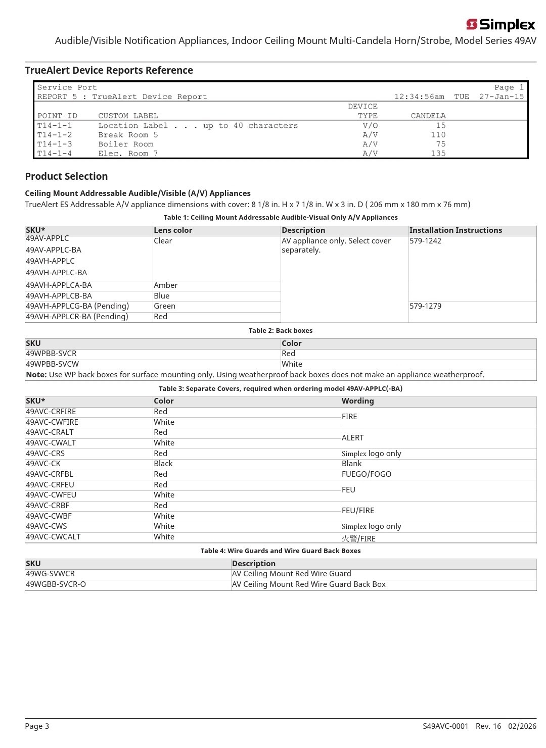 SIMPLEX 49AV-APPLC ADDRESSABLE CEILING HORN/STROBE - APPLIANCE ONLY - 46 AVAIL.