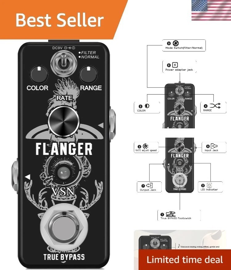 Classic Metallic Flanger Effects Pedal for Guitar - Lightweight, User-Friendly