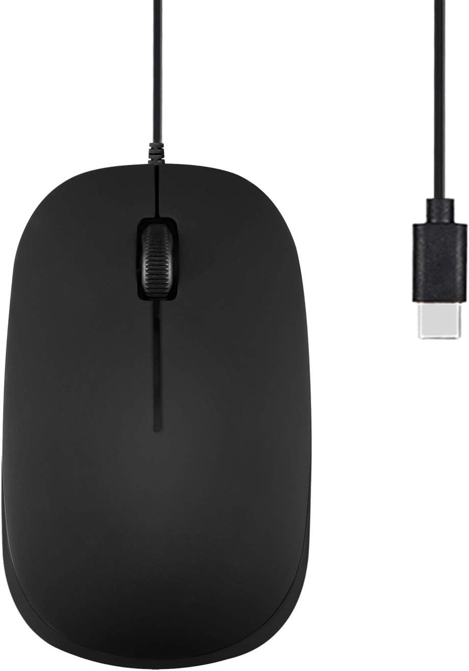 USB Type C Wired Optical Mouse with 3-Button, Scroll Wheel, 1000 DPI, Black
