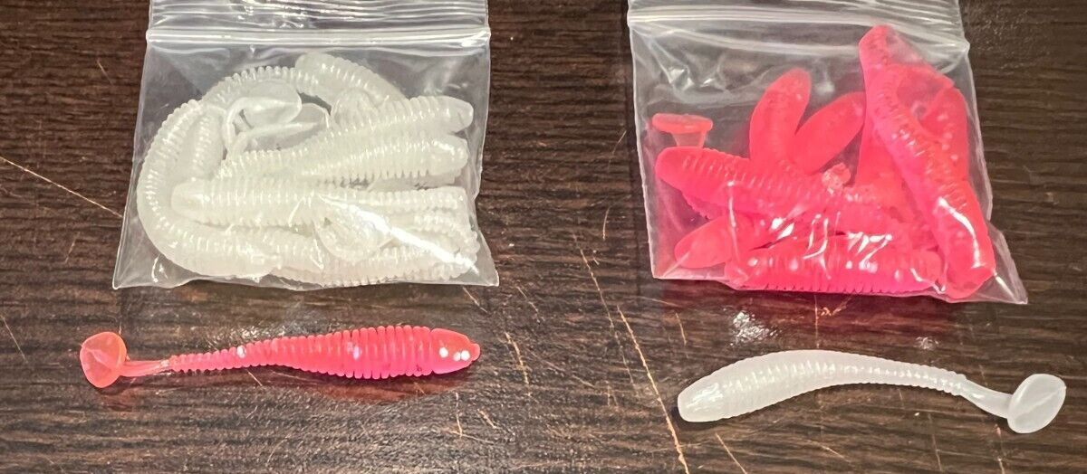 20 CT. PADDLE TAIL MINNOWS SHAD "WHITE & PINK" * SOFT PLASTIC CRAPPIE, BRIM BAIT