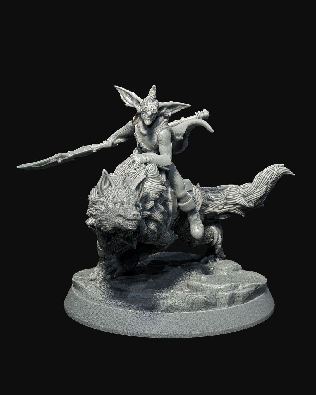 D&D Ghurtak and Guhka Goblin on Wolf Mount 32mm Scale (unpainted) TTRPG