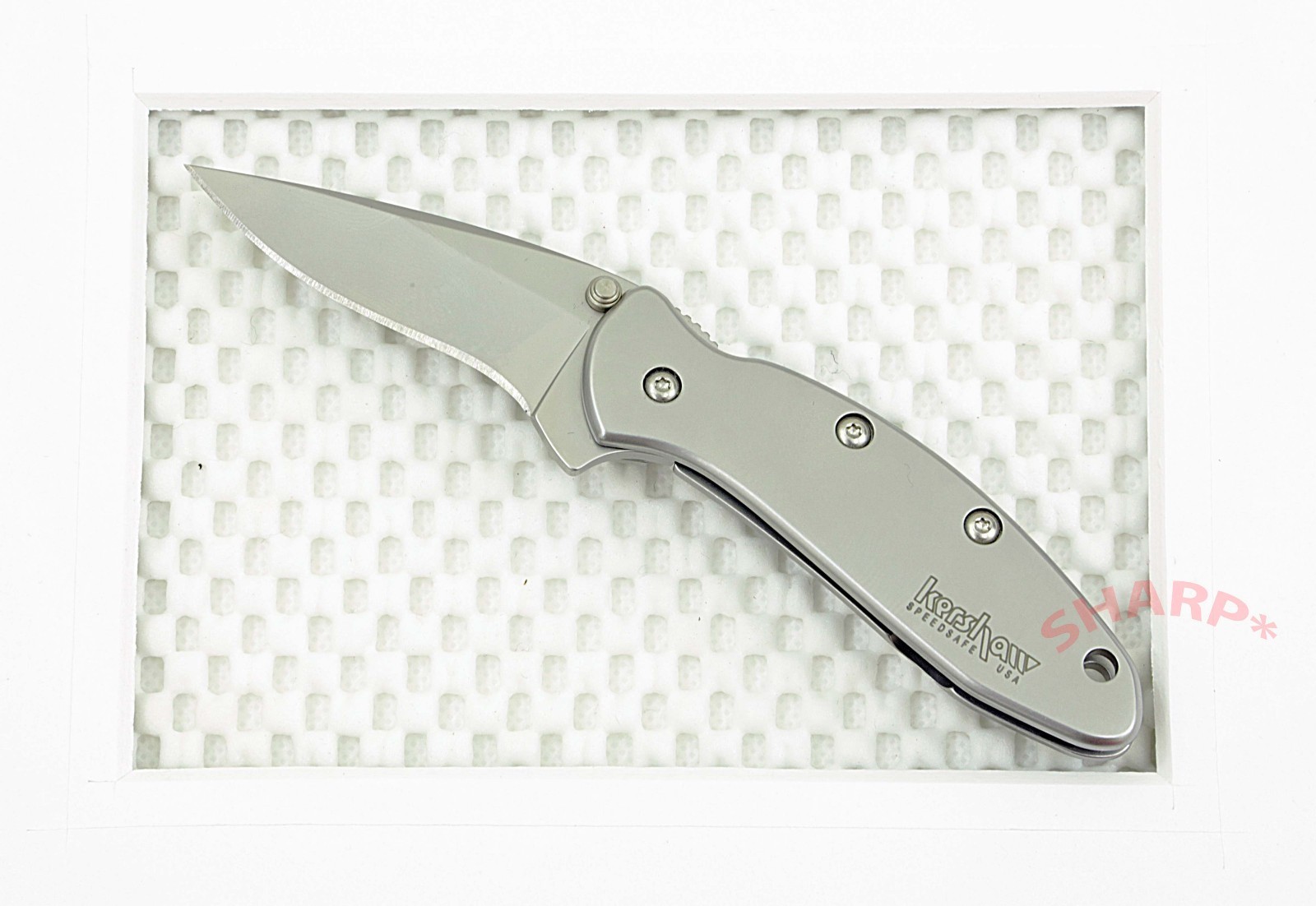 1600 Kershaw Chive Knife plain Blade 1.9" frame lock New *Blem* Assisted opener