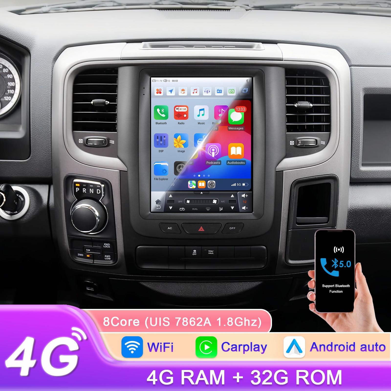 8Core Android14 Car Stereo Radio Navi WiFi DSP 9.7" For Dodge Ram 1500 2500 3500