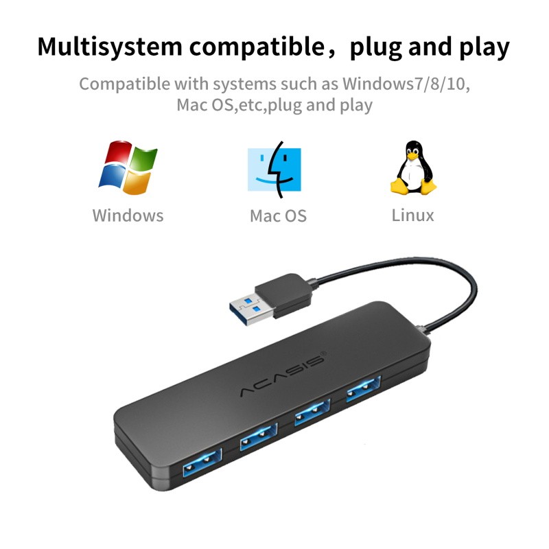 Acasis 3 Port USB 3.0 Hub Splitter Multi Adapter 5Gbps High Speed Desktop Laptop
