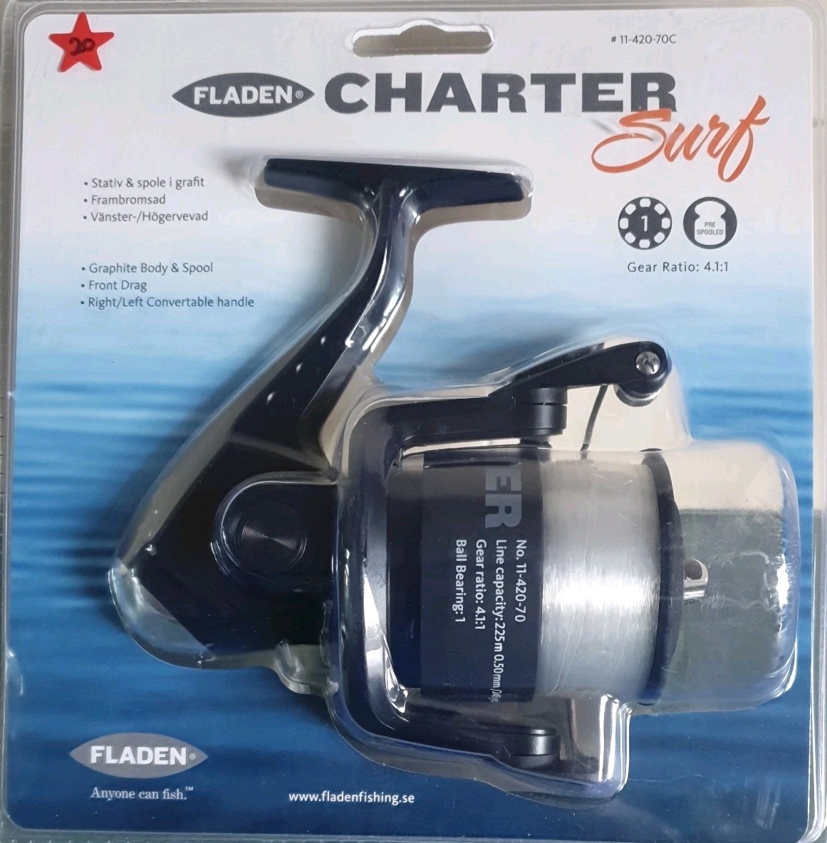 FLADEN 'CHARTER SURF 7000' FISHING REEL NEW BOXED UNUSED GEAR RATIO 4.1:1 MIB
