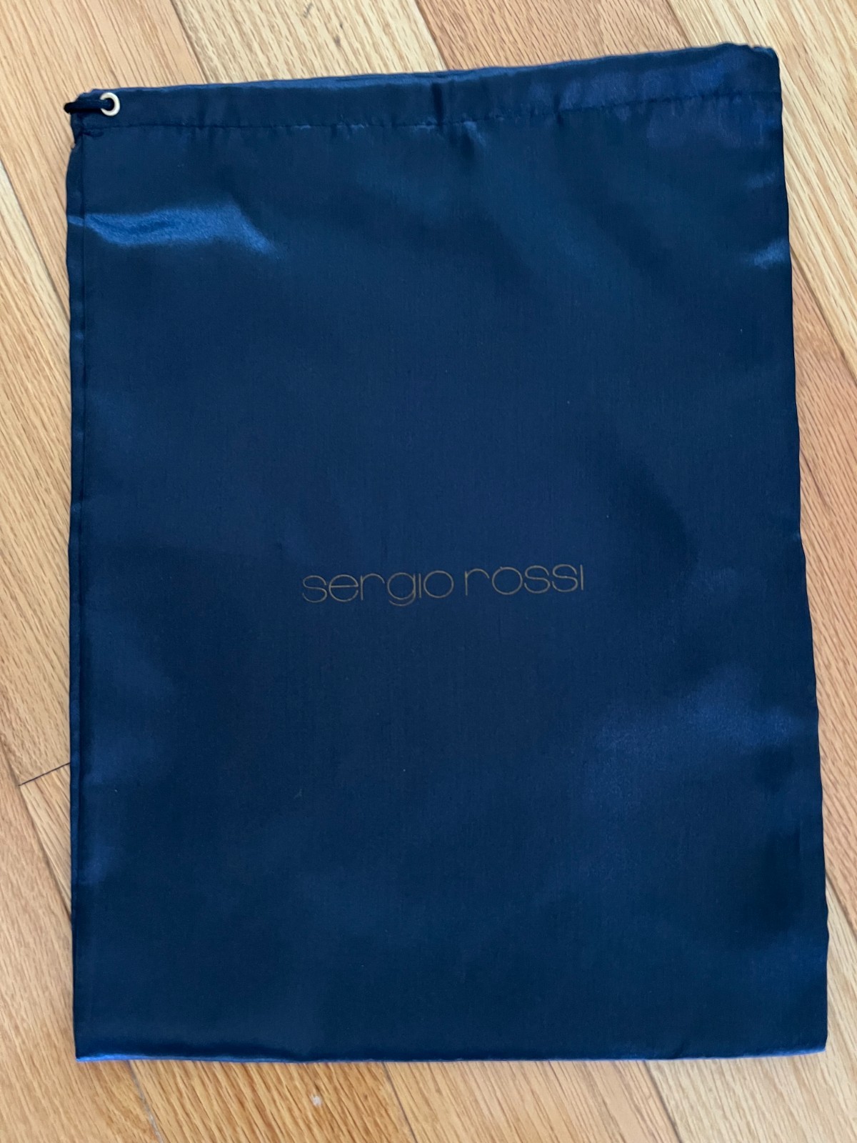Sergio Rossi Silk Navy Blue Drawstring Storage Dust Logo Bag 10" x 13.5"