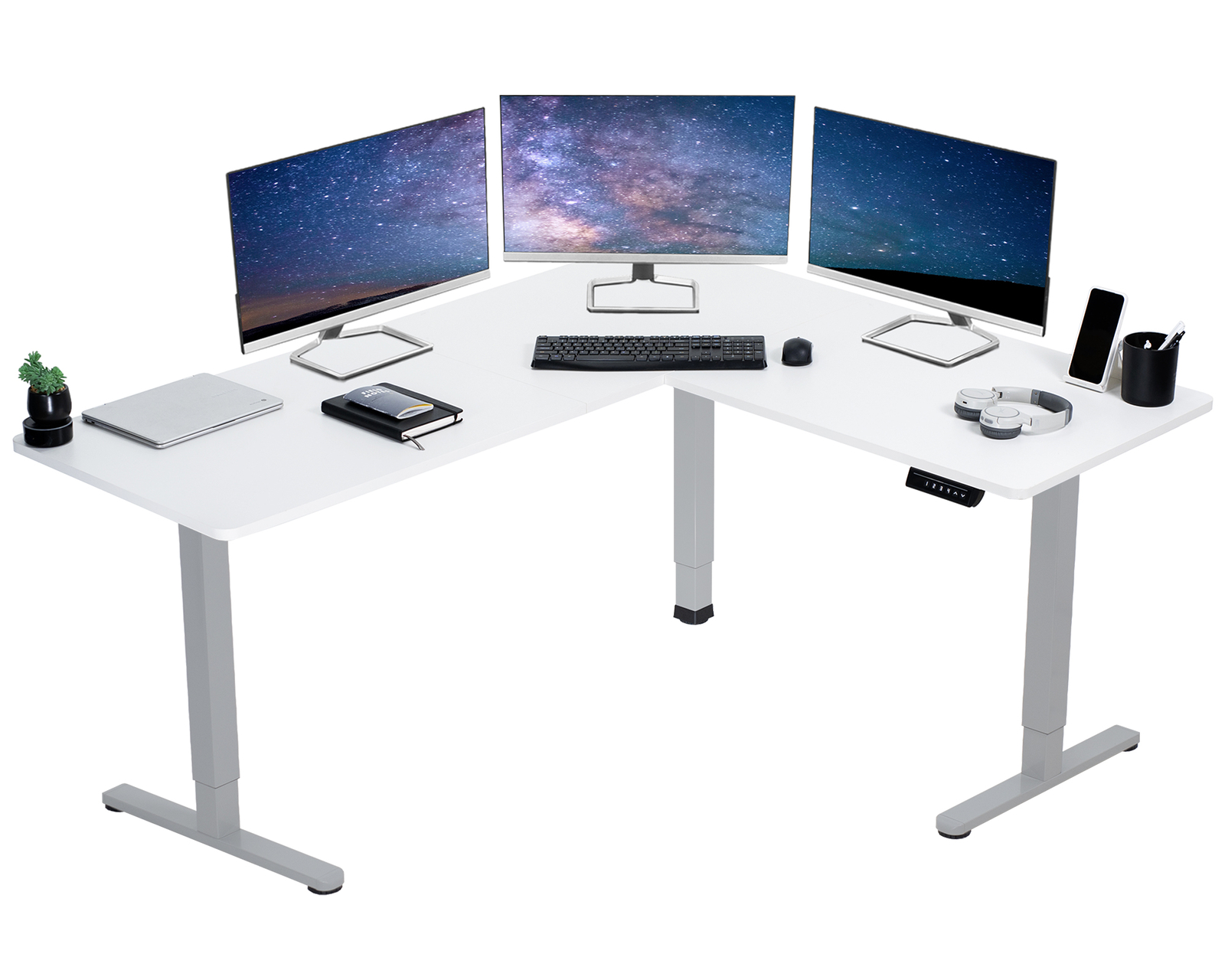 VIVO White / Gray Electric 63" x 55" Corner Desk, L-Shaped Workstation