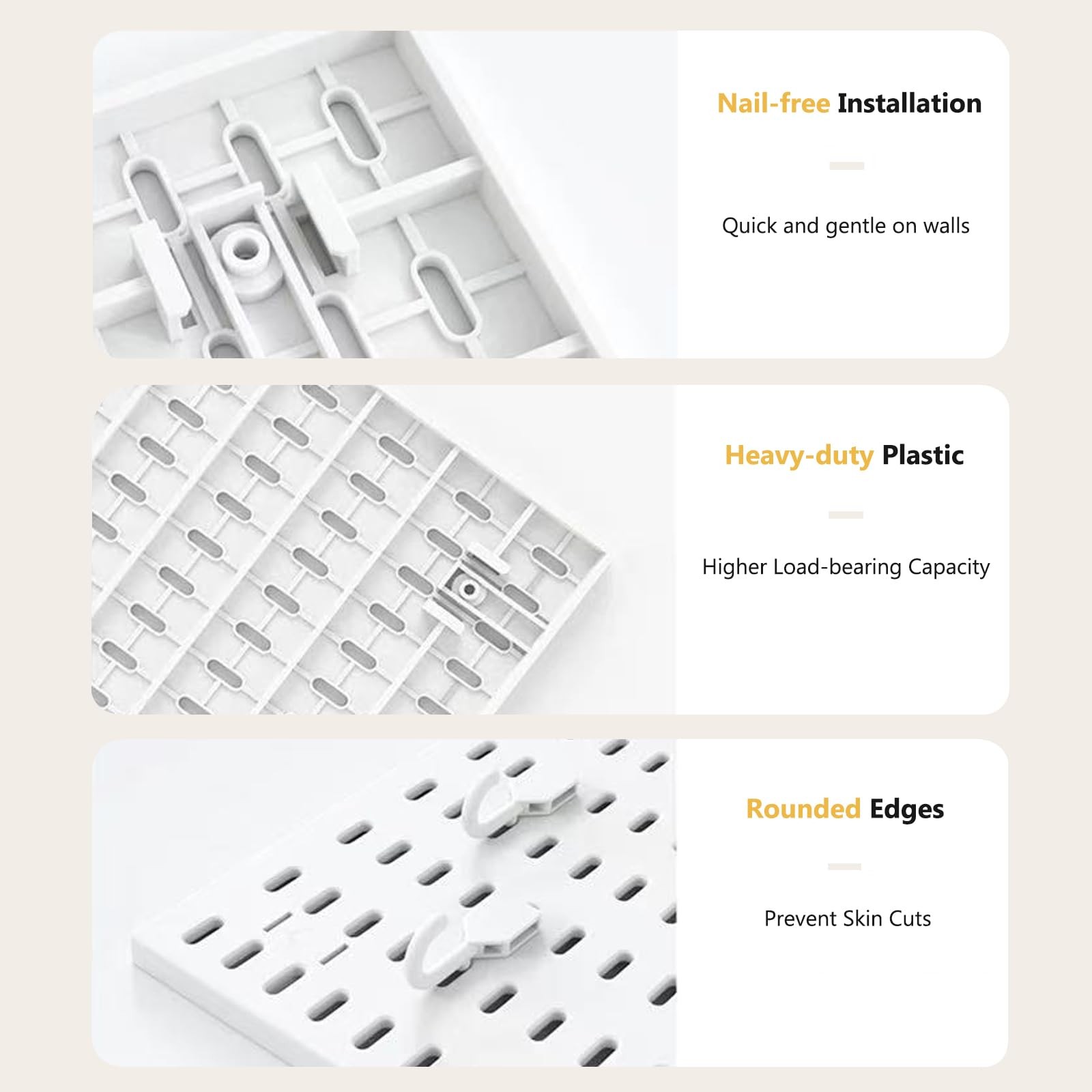 4 PCS Plastic Wall Organizer Pegboard Panel 23.6 Inch 18 Accessories White